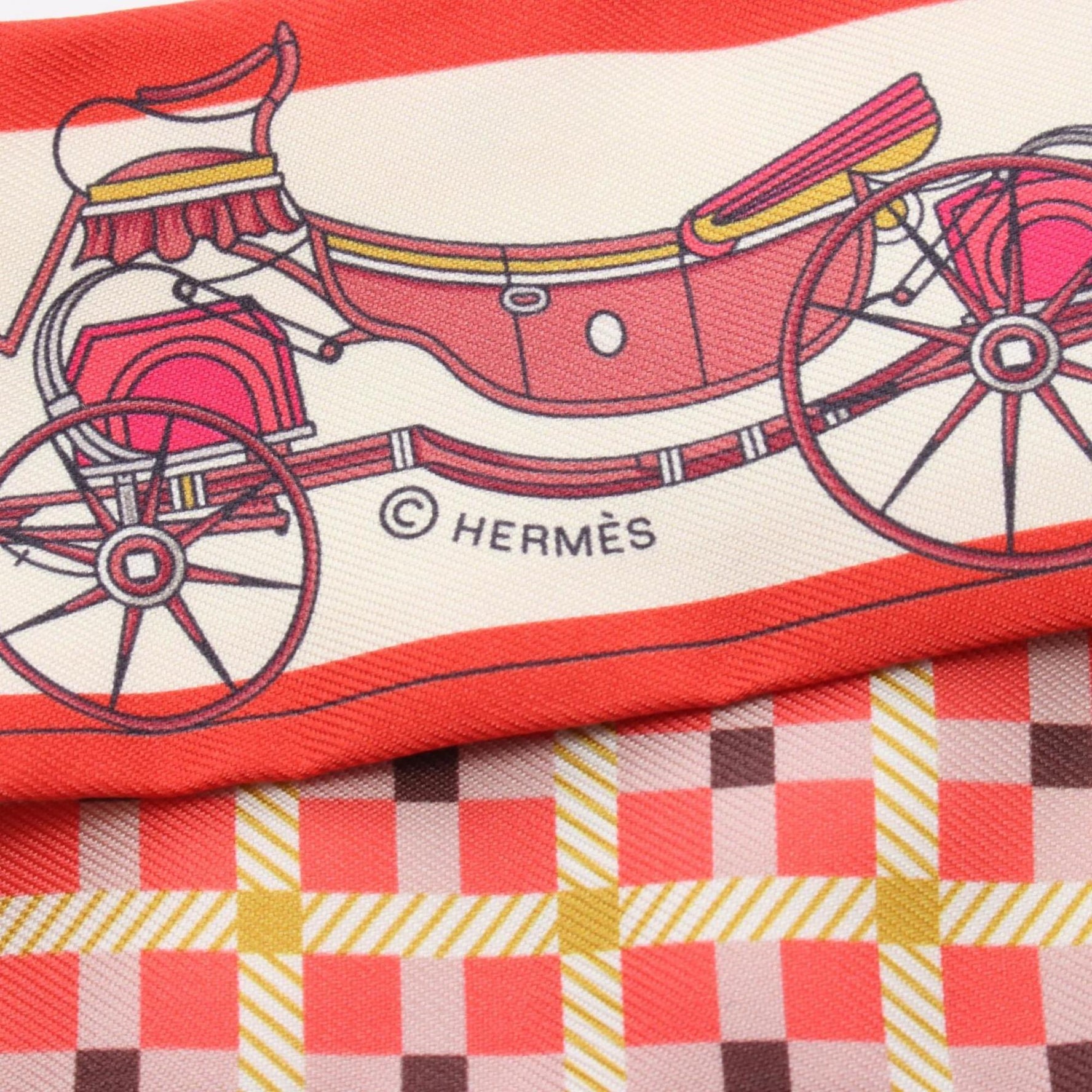Hermes Hermès Twilly "Les Voitures Nouvelles" Silk Scarf Red, Beige, Multicolor, Box