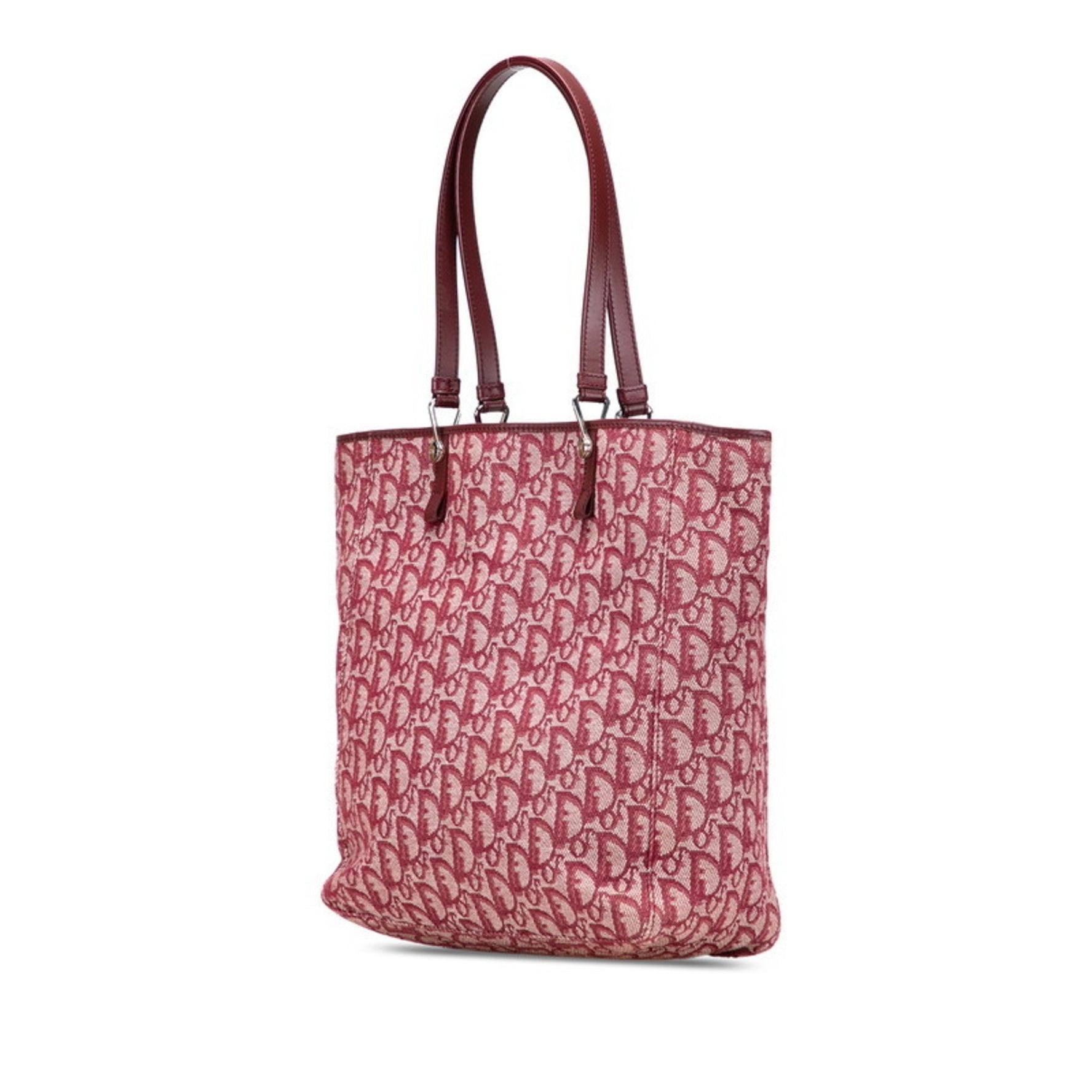 Christian Dior Dior Trotter Tote Bag Shoulder Wine Red Canvas Leather