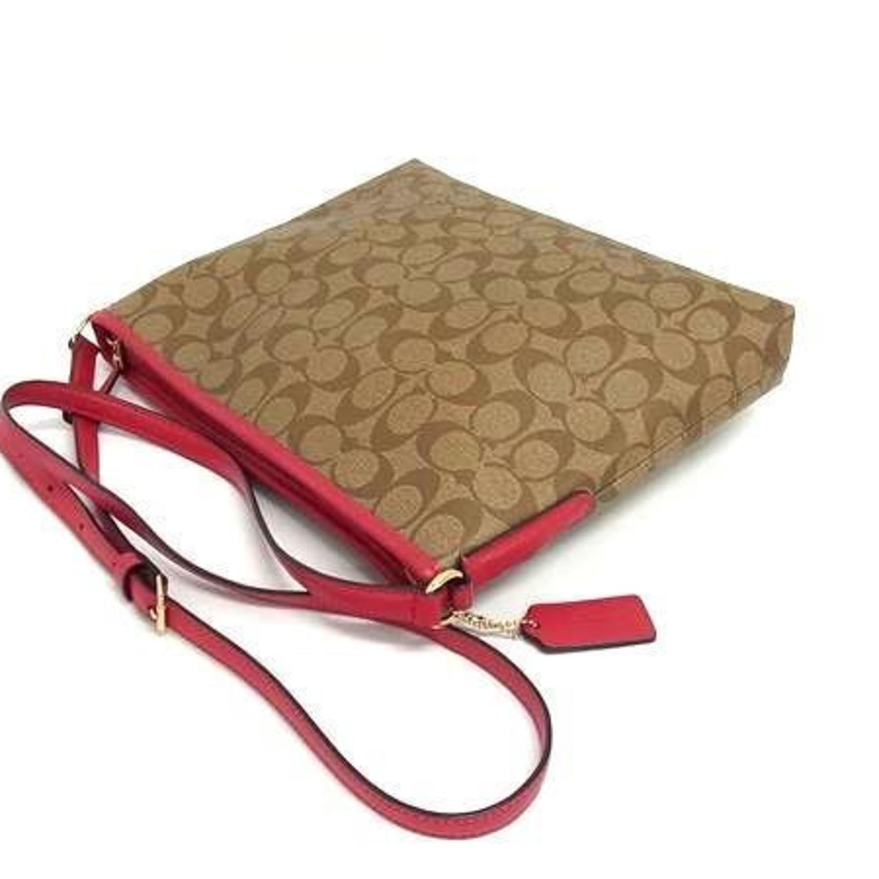 COACH Signature File Bag Brown/Pink/Leather