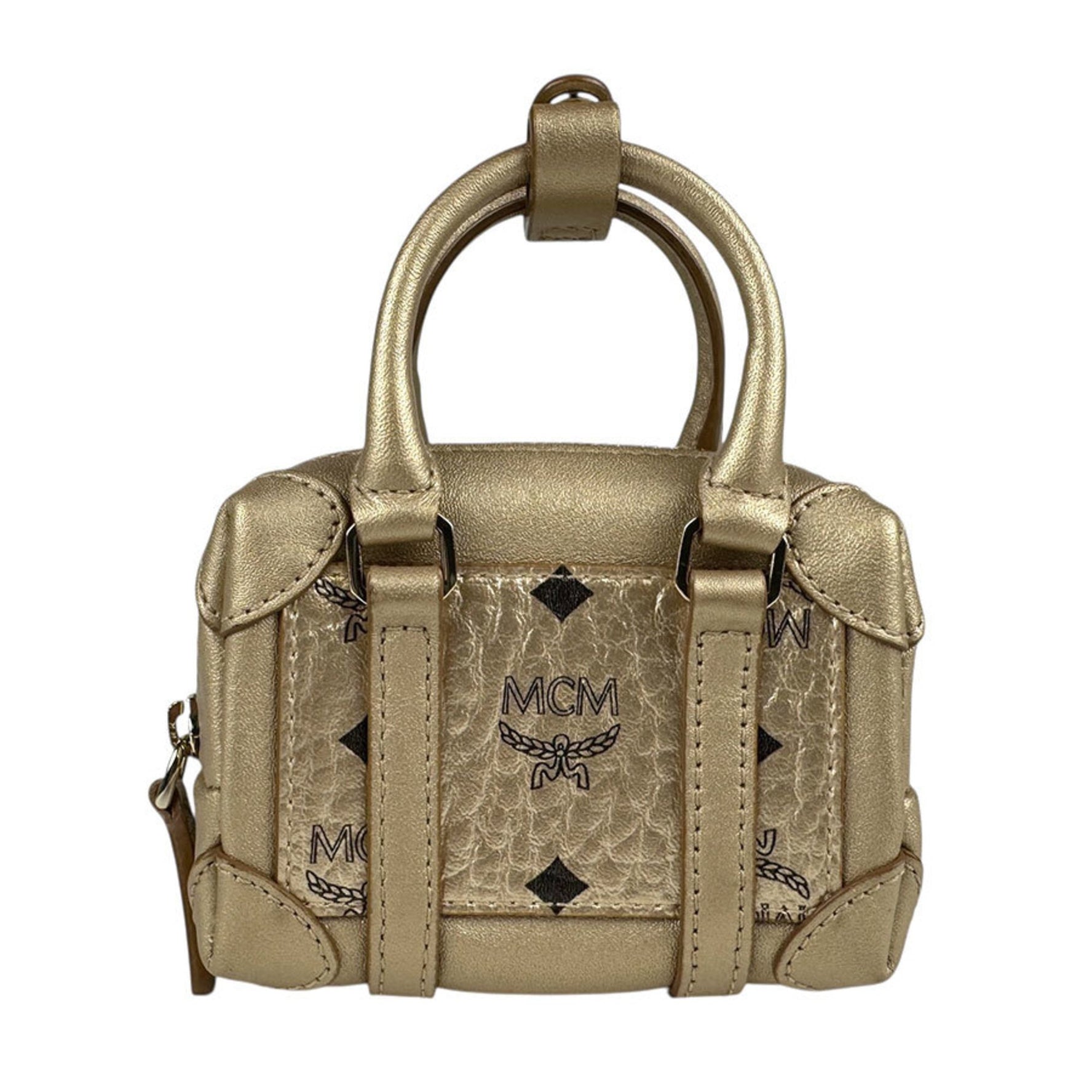 MCM Pouch Leather Gold Black