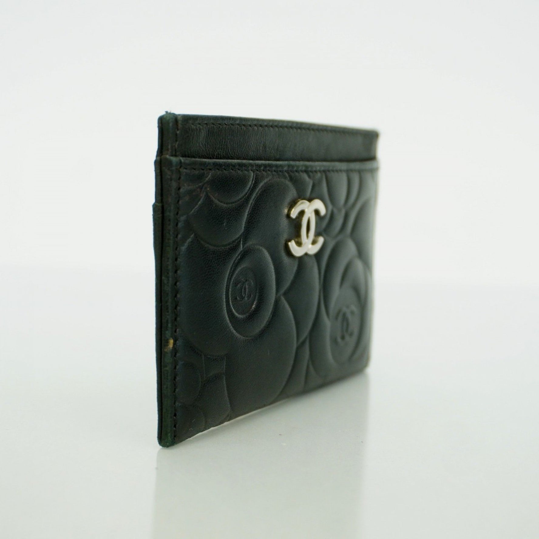 Chanel Camellia Business Card Case in Black Lambskin for Women