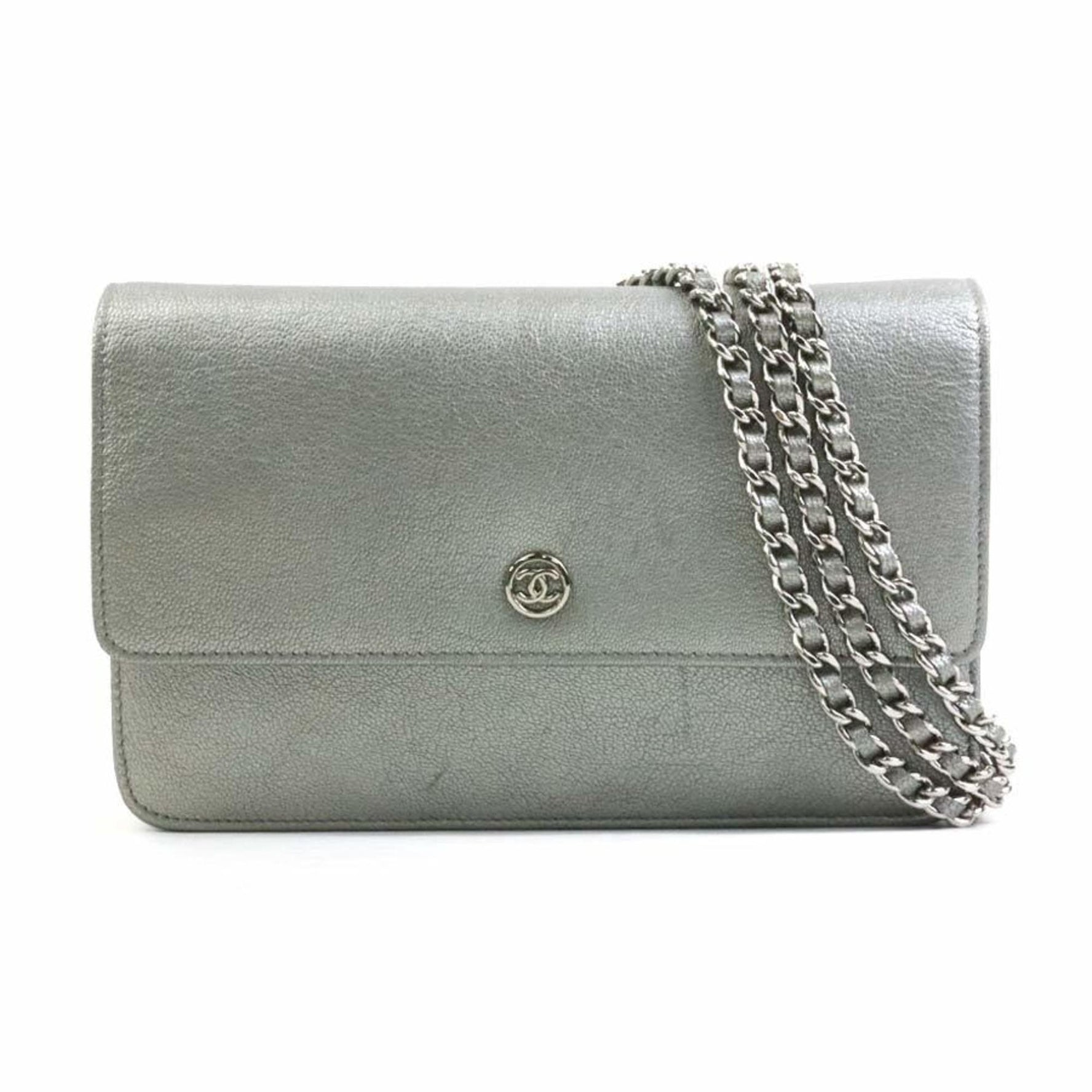 CHANEL Wallet Chain Shoulder Bag Coco Button Leather