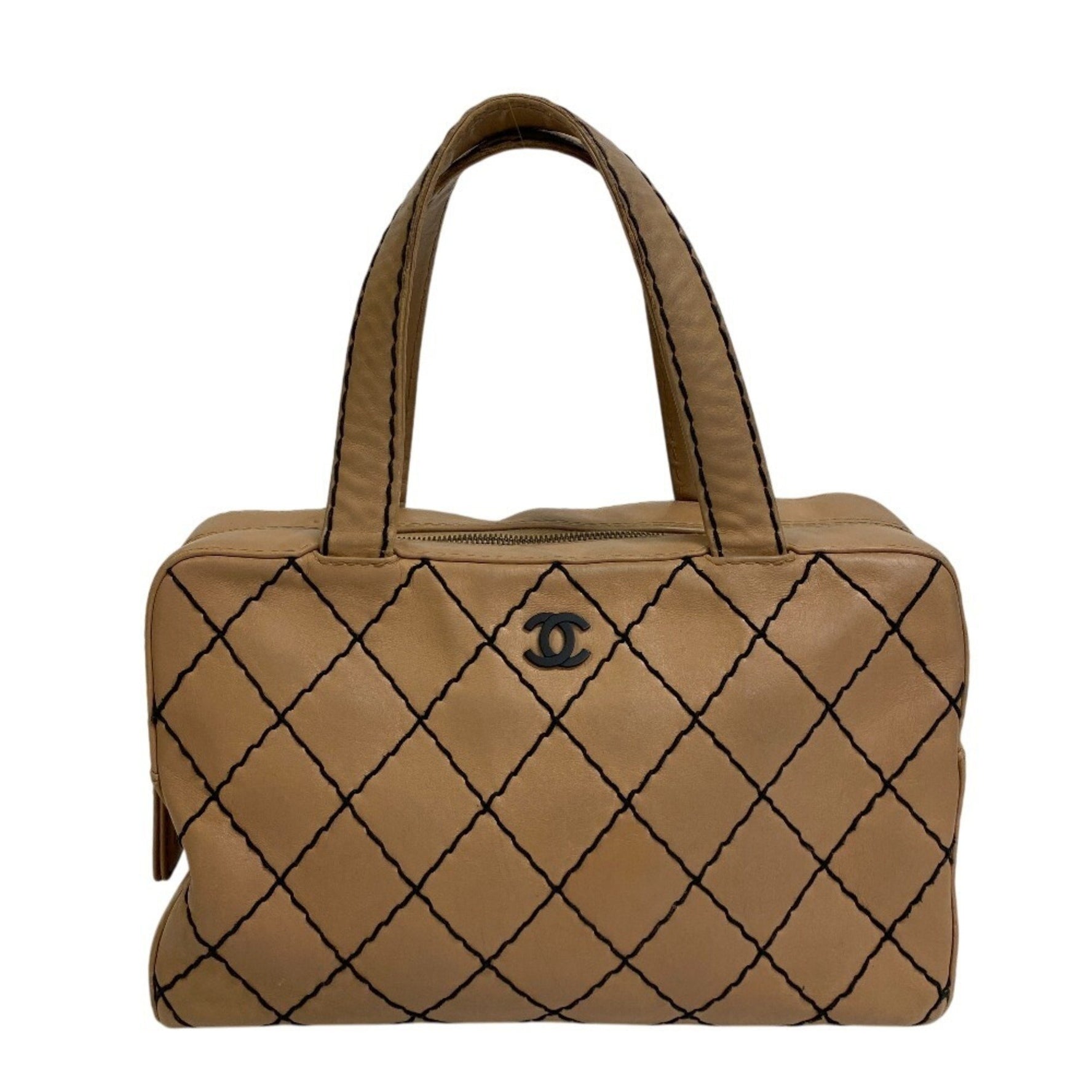 CHANEL Chanel No. 6 Boston Bag with Wild Stitching, Beige, Women's