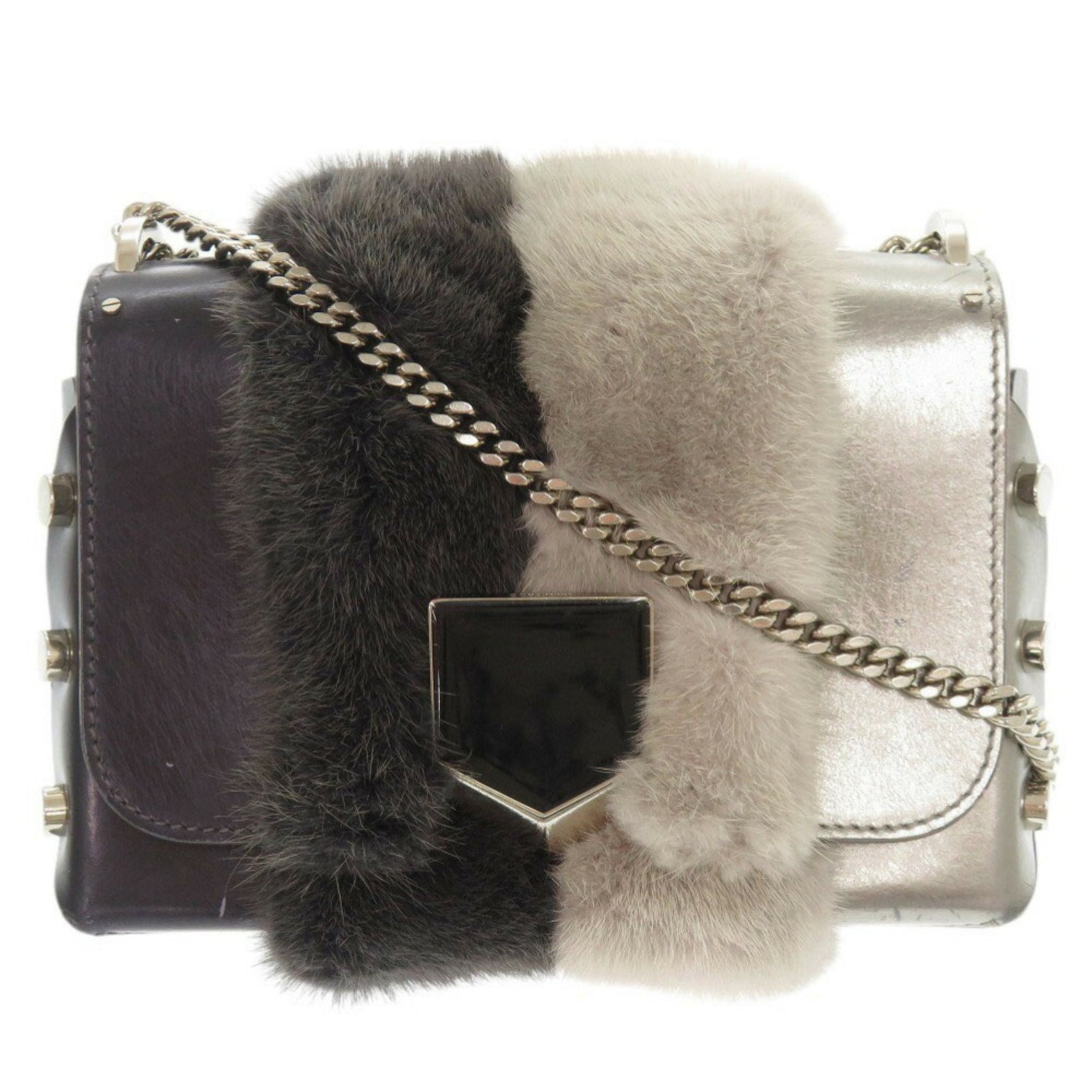 Jimmy Choo Rocket Petite Leather Mink Silver Grey Chain Shoulder Bag 1480