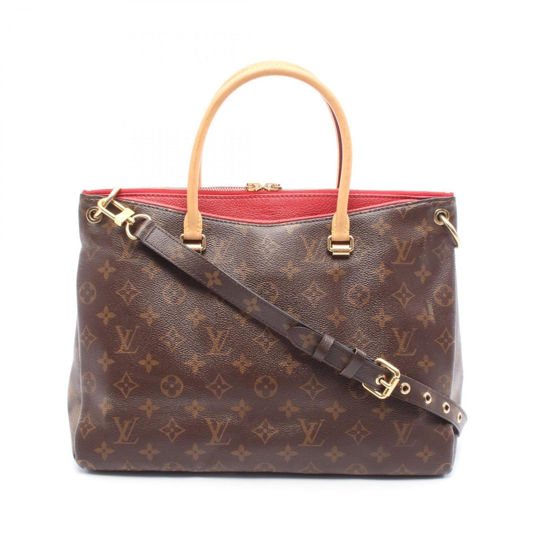 Louis Vuitton Pallas Handbag, Coated Canvas and Leather, Monogram, Brown Red