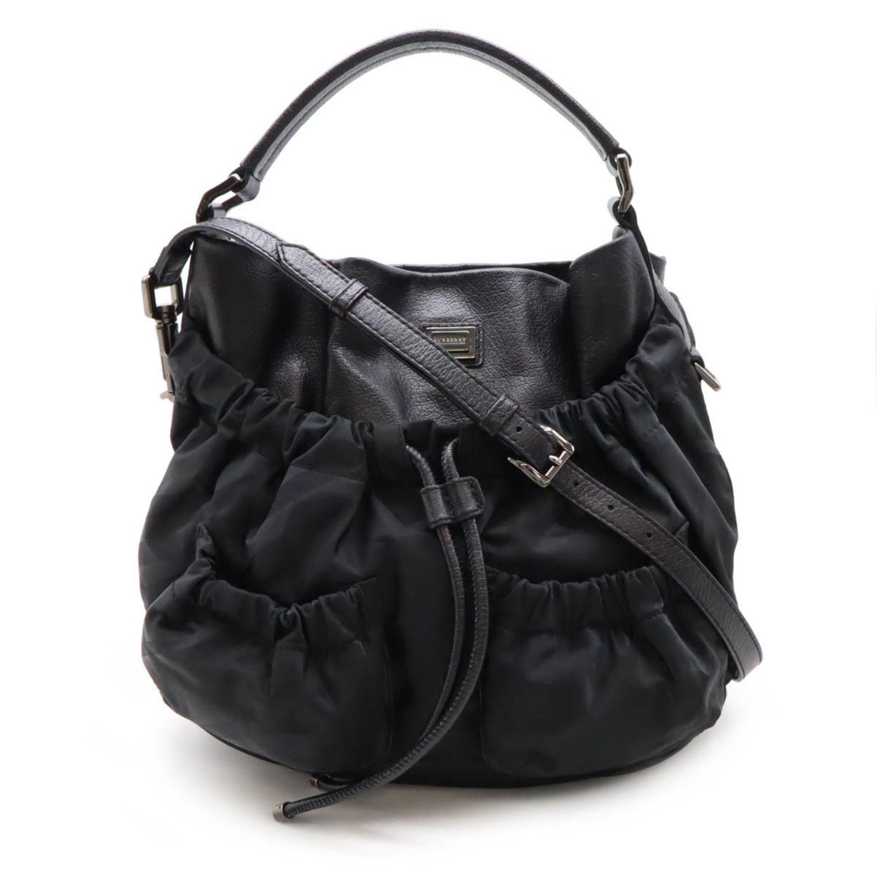 BURBERRY Shadow Check Shoulder Bag Nylon Leather Black