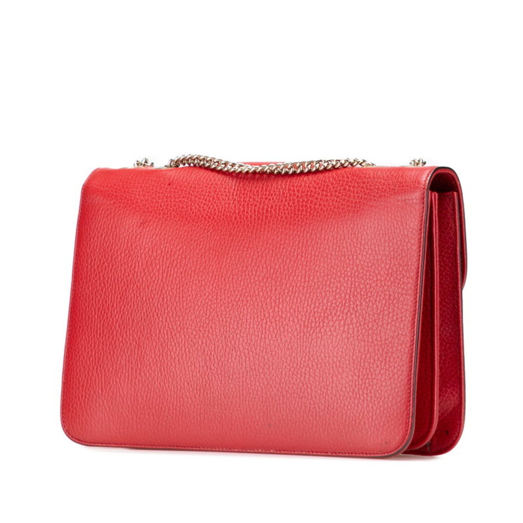 Gucci Interlocking G Chain Shoulder Bag Red Leather