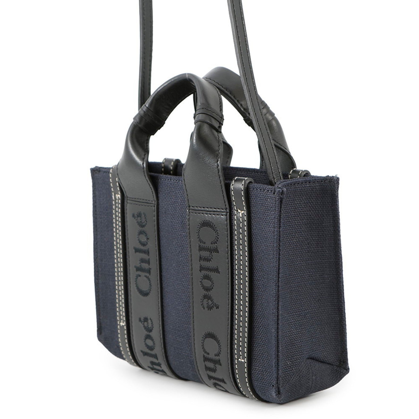 Chloé Chloe Woody Tote Mini Canvas and Leather Handbag Black