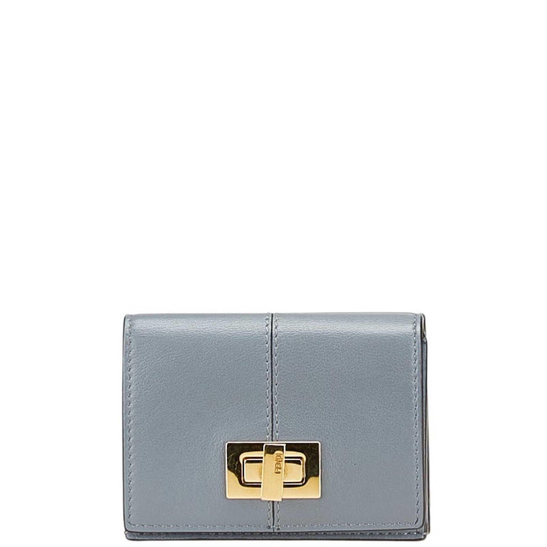 Fendi Peekaboo Small Wallet, Two-Tone Trifold Gray and Beige Leather