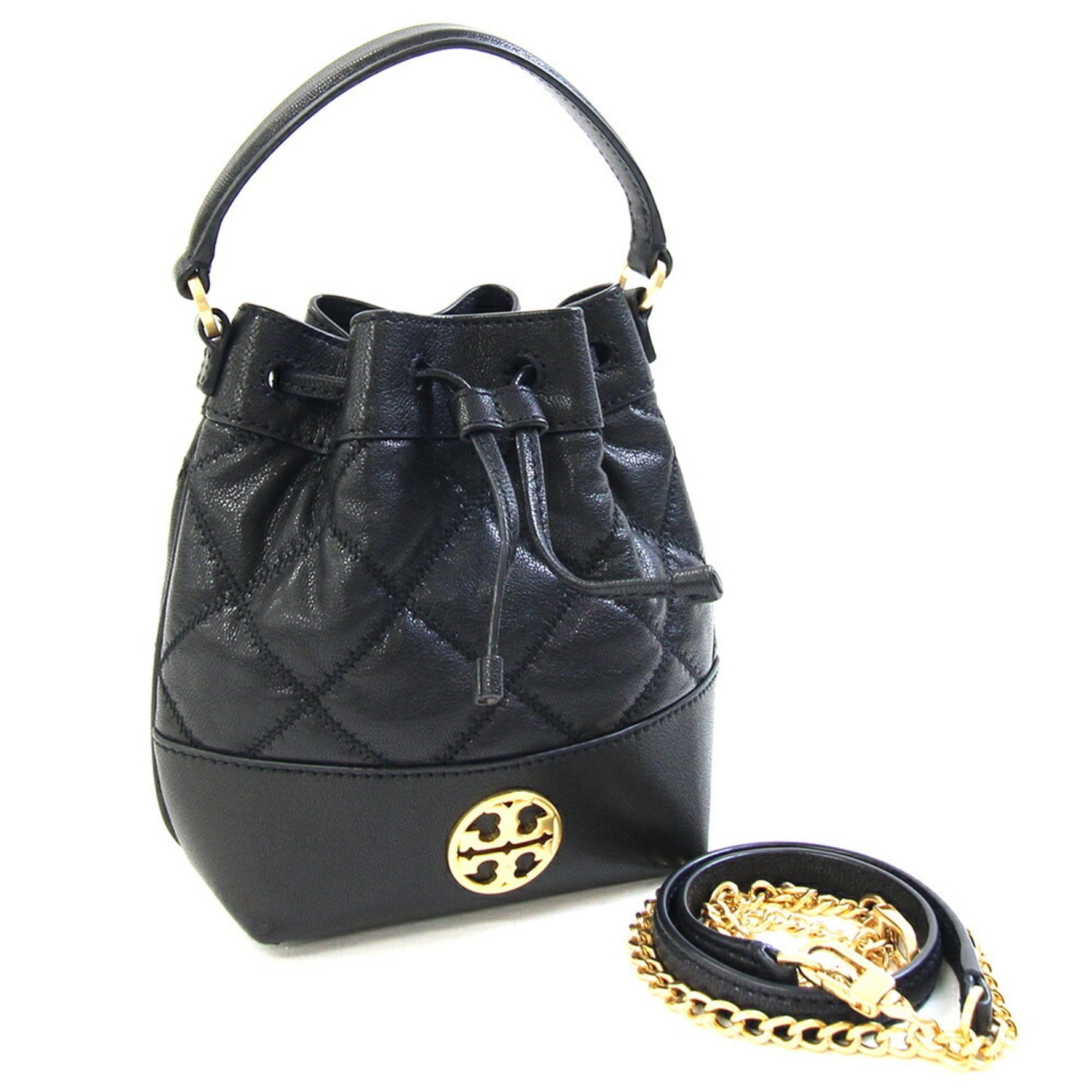 Tory Burch Shoulder Bag Willa Mini Bucket Black Leather Chain Pochette Women's Quilted TORY BURCH