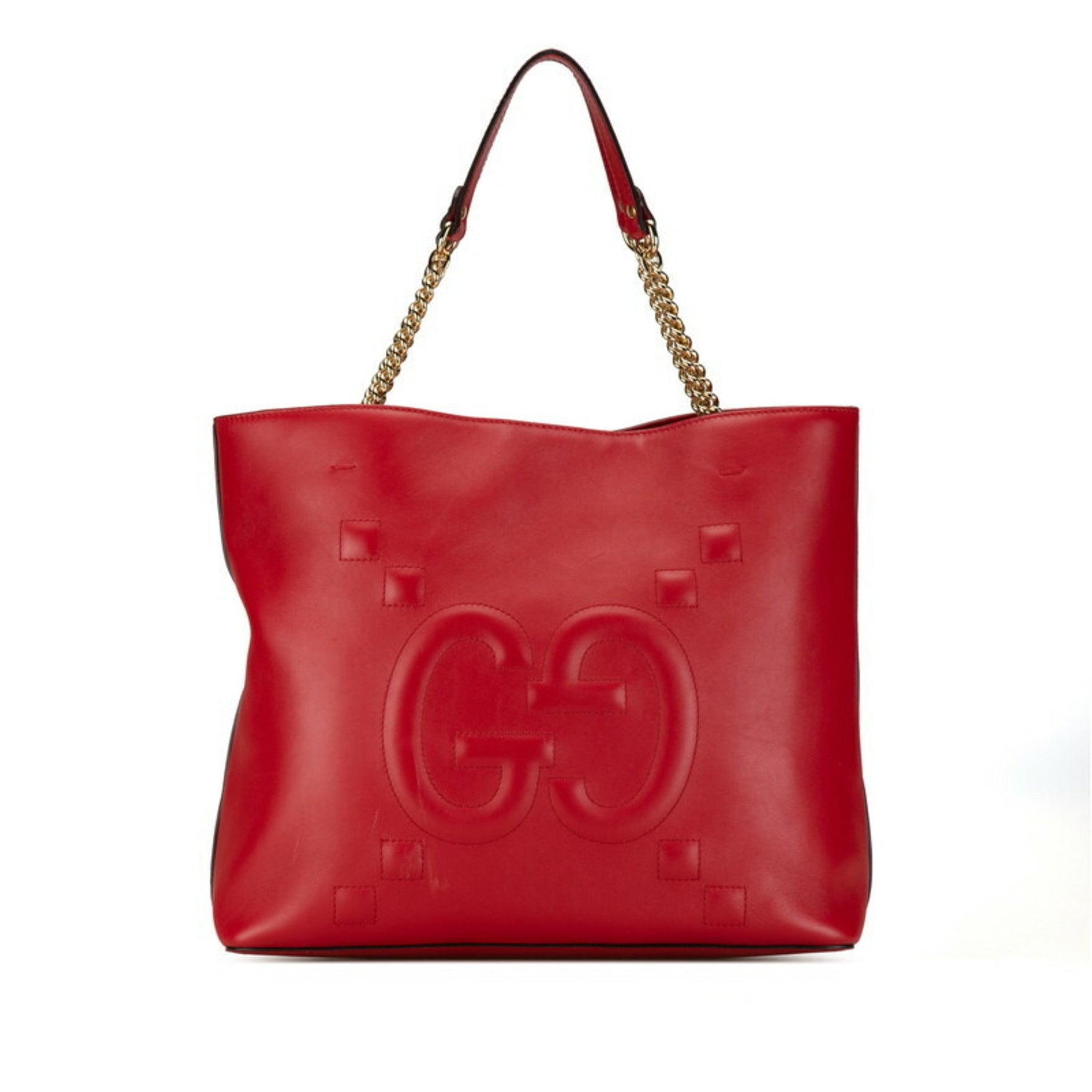 Gucci Chain Shoulder Bag Handbag Tote Red Leather