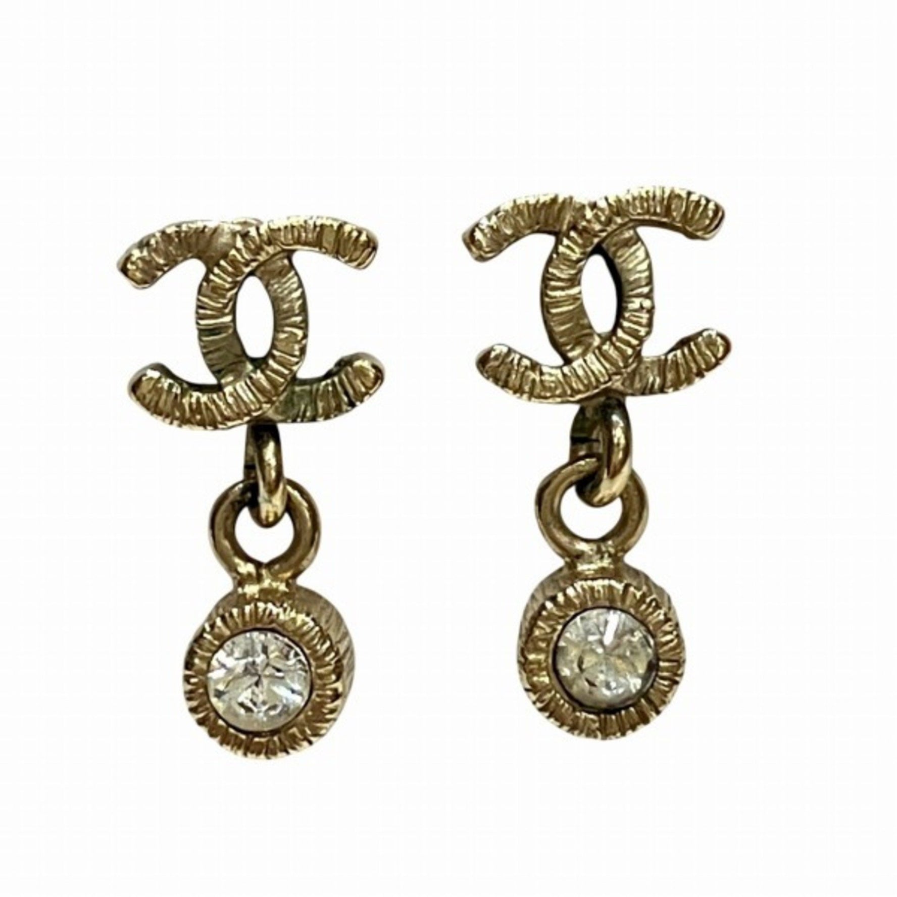 CHANEL Coco Mark Rhinestone Silver Swing Earrings for Women