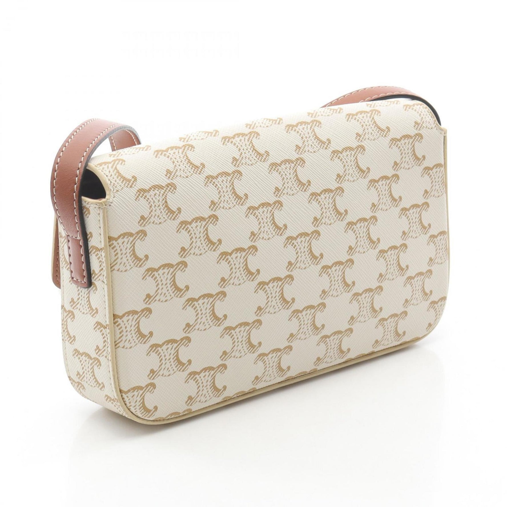 Celine Claude Triomphe Shoulder Bag, PVC-Coated Canvas and Leather, White/Brown