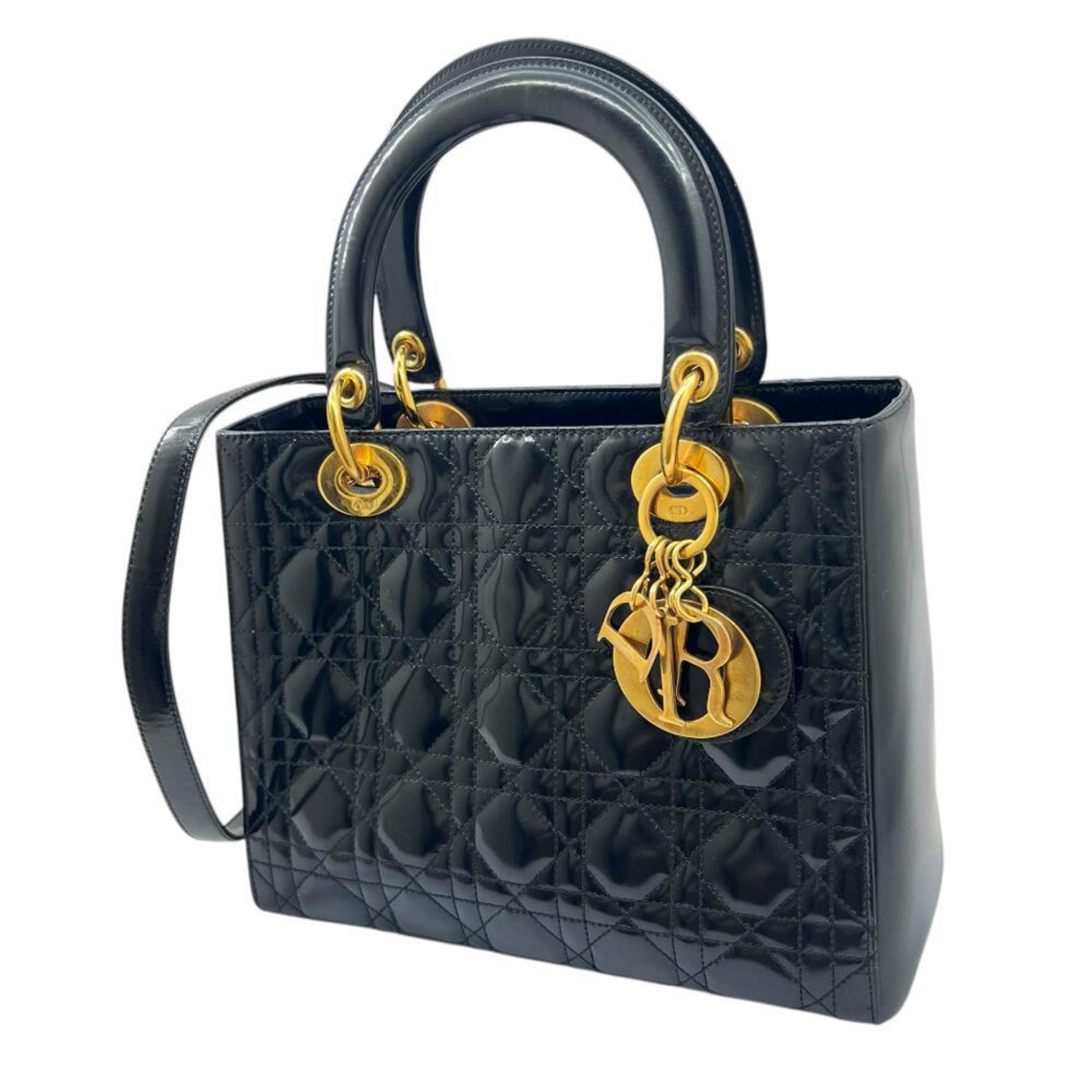 Christian Dior Lady Medium Patent Leather Enamel Cannage Handbag/Shoulder Bag