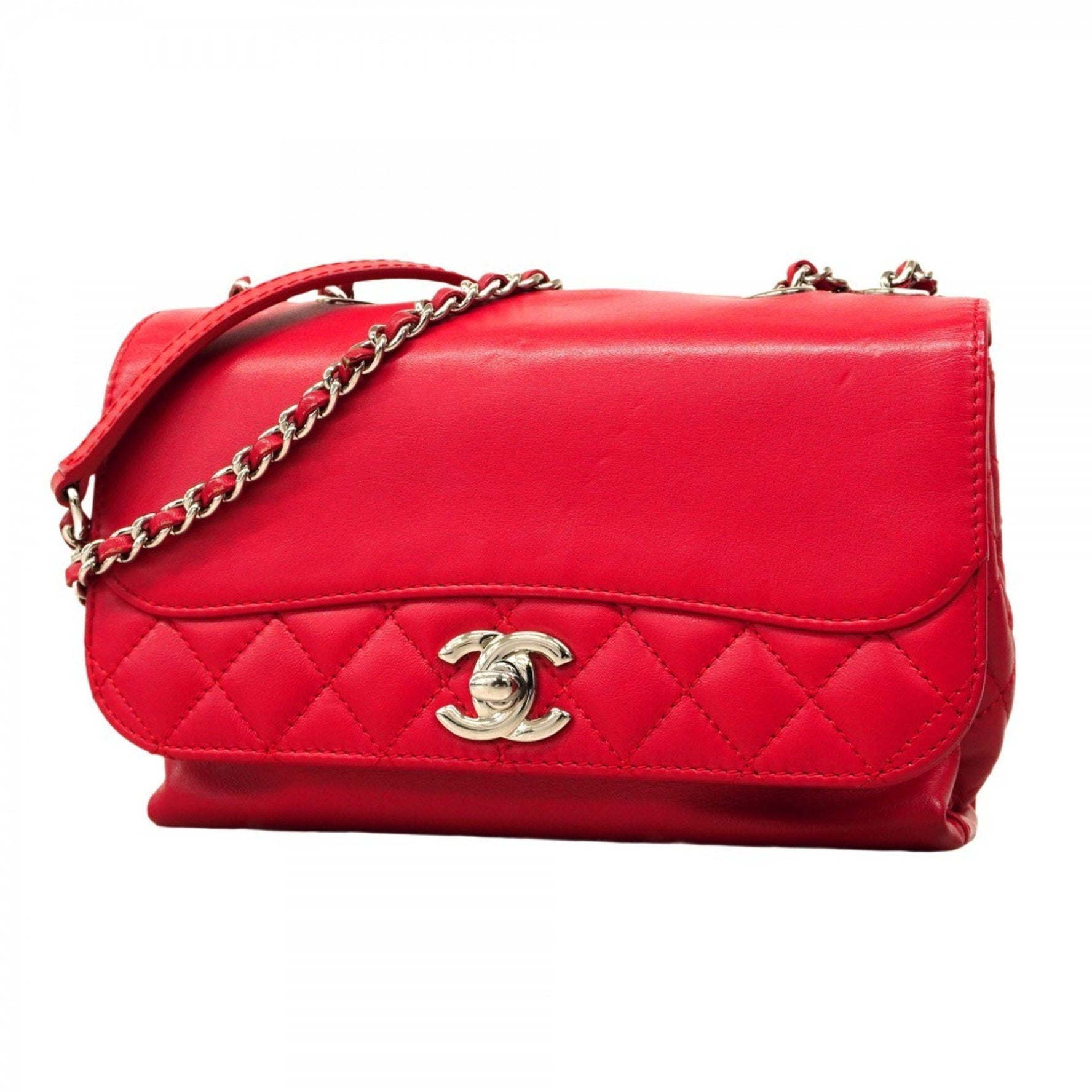 Chanel Mini Matelasse Shoulder Bag with Double Chain, Lambskin, Red