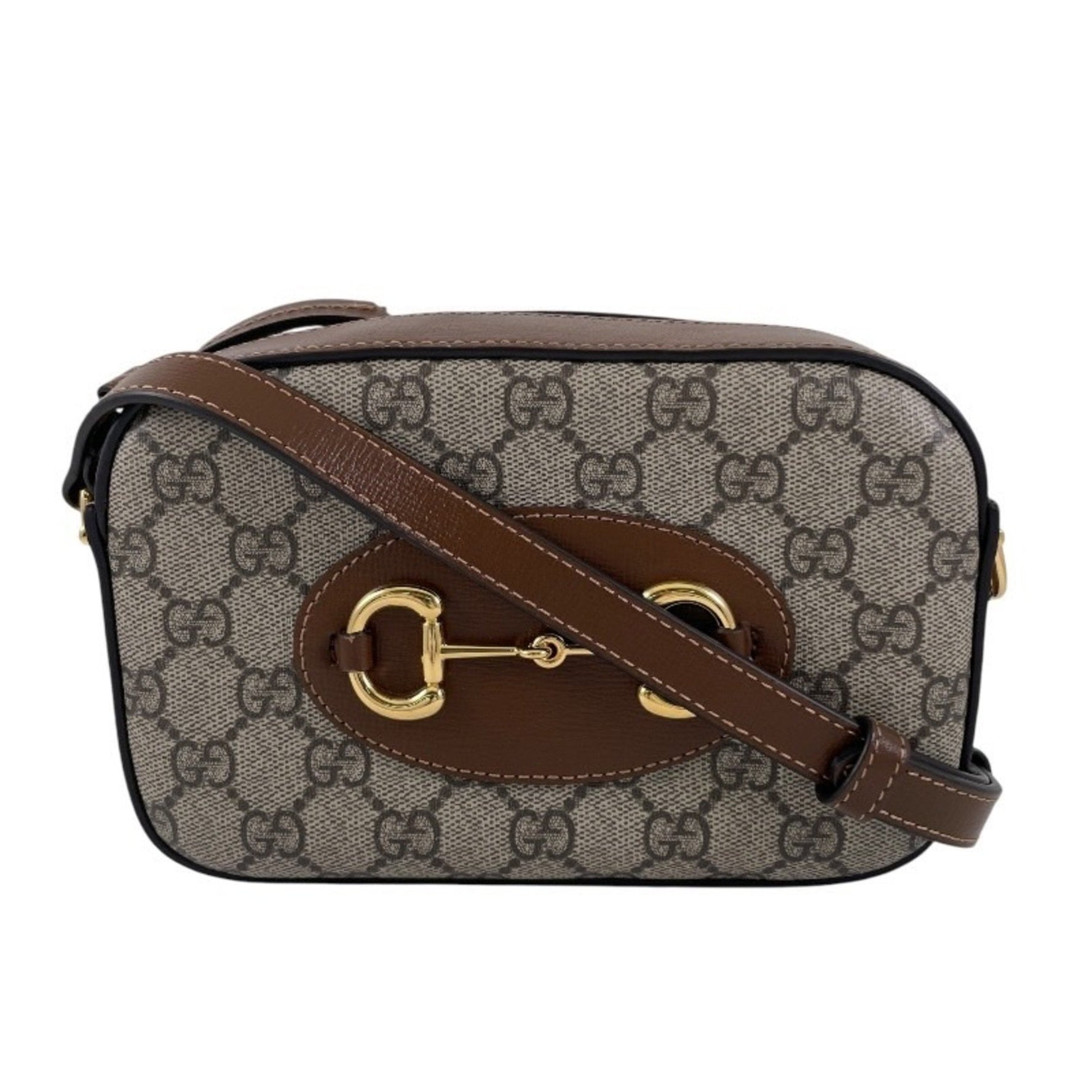 GUCCI Horsebit Shoulder Bag, Women's 1955 Mini GG Pattern, Beige