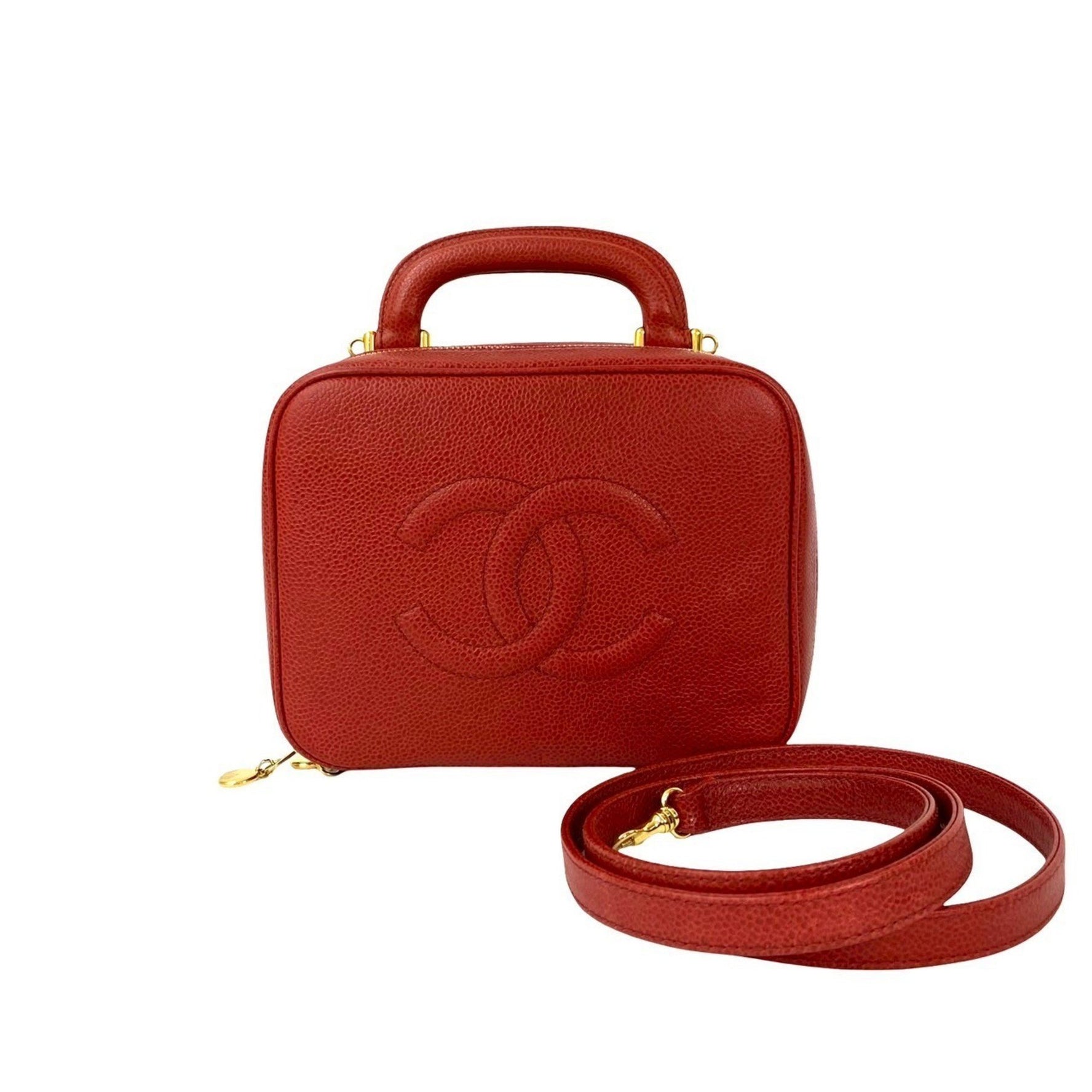 CHANEL Caviar Skin Handbag/Shoulder Bag/Vanity Bag, Red
