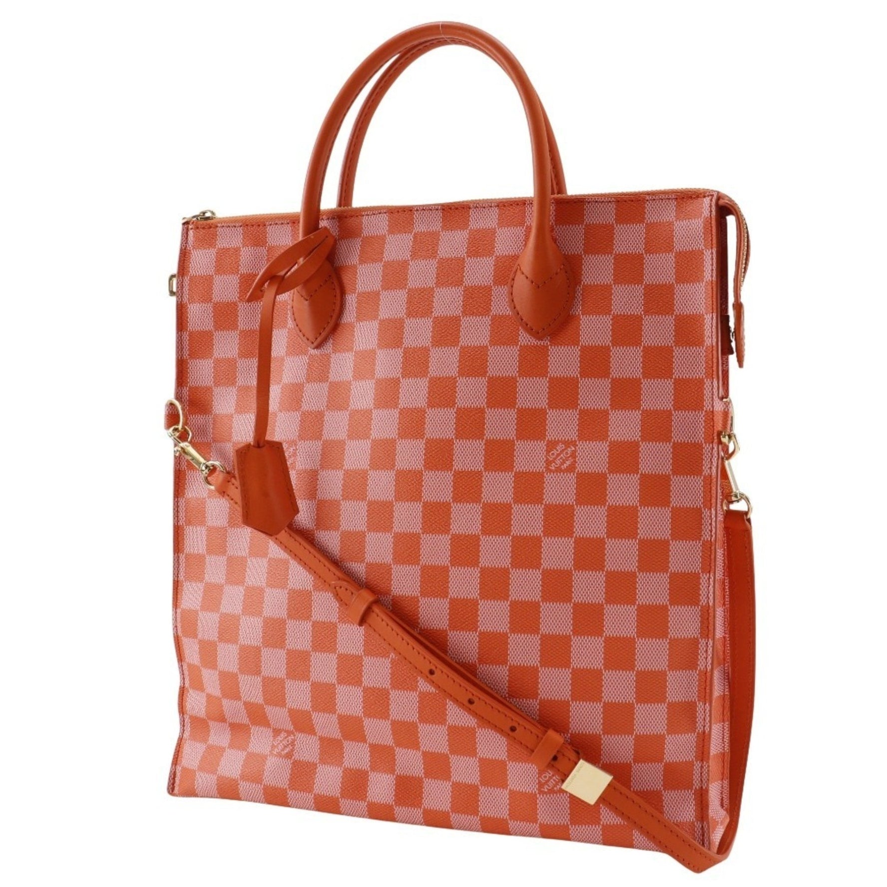 Louis Vuitton Mobile Handbag Tote Bag Shoulder Damier Canvas Pimont 2013 Orange