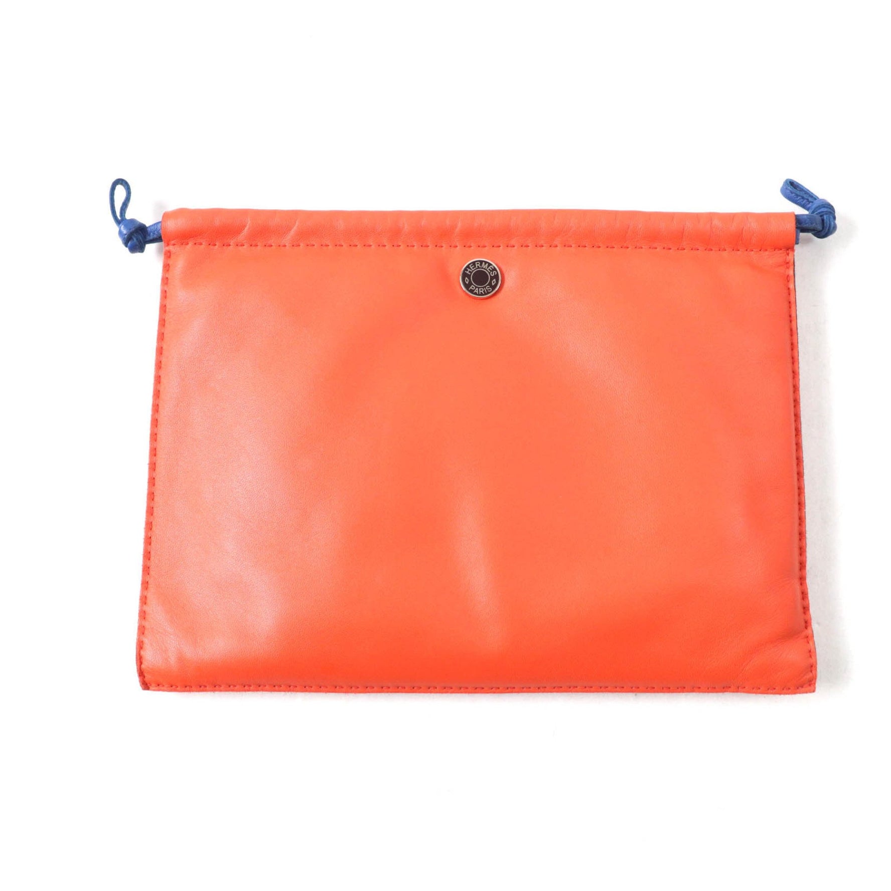 HERMES Pillow Case with Silver Hardware and Serie Buttons, Anjou Milo Swift Cosmetic Pouch, Orange Blue, U Stamp, Box Dust Bag Included, Made in France