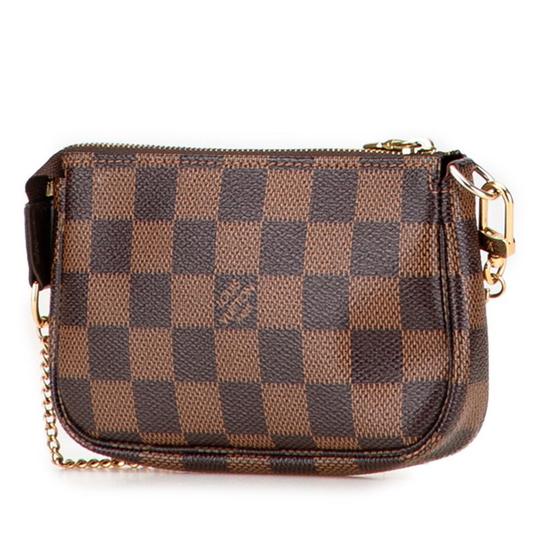 Louis Vuitton Damier Mini Pochette Accessoires T&B Pouch Handbag Brown and Red Leather LOUIS VUITTON