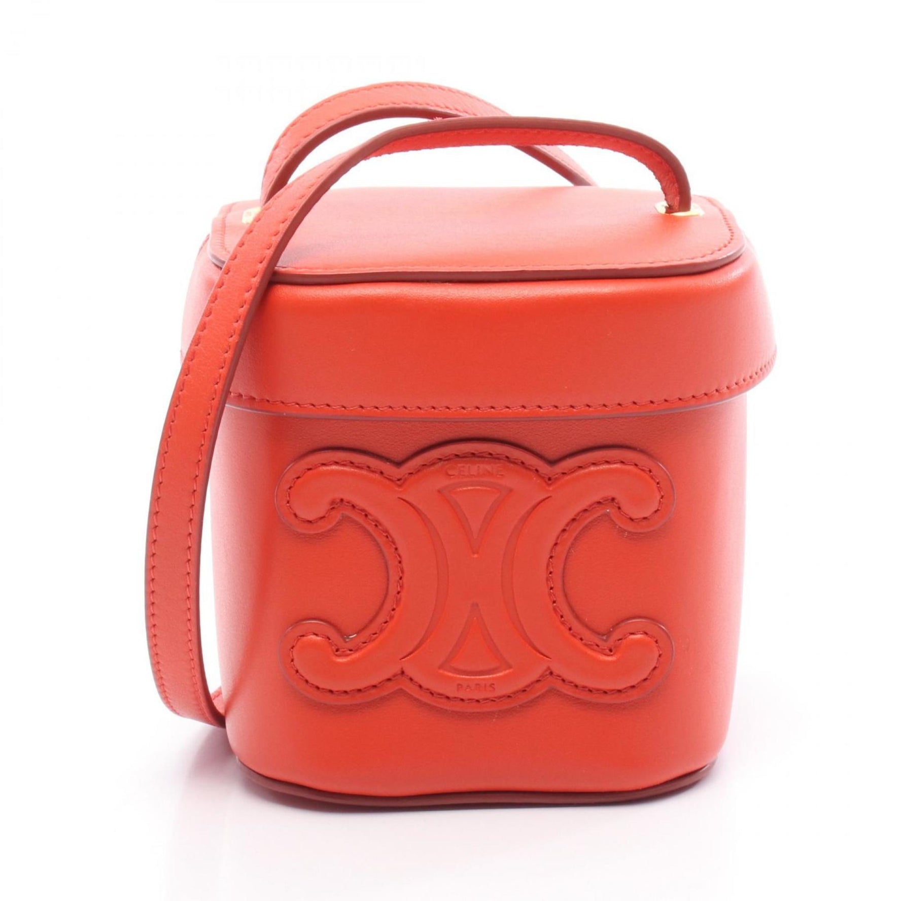 Celine Cuir Triomphe Small Box Shoulder Bag, Leather, Red
