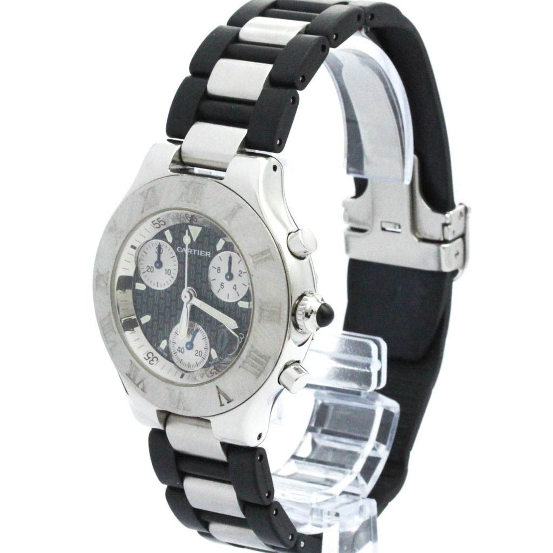 Polished CARTIER Must 21 Chronoscaph Steel Quartz Mens Watch W10125U2 BF576152