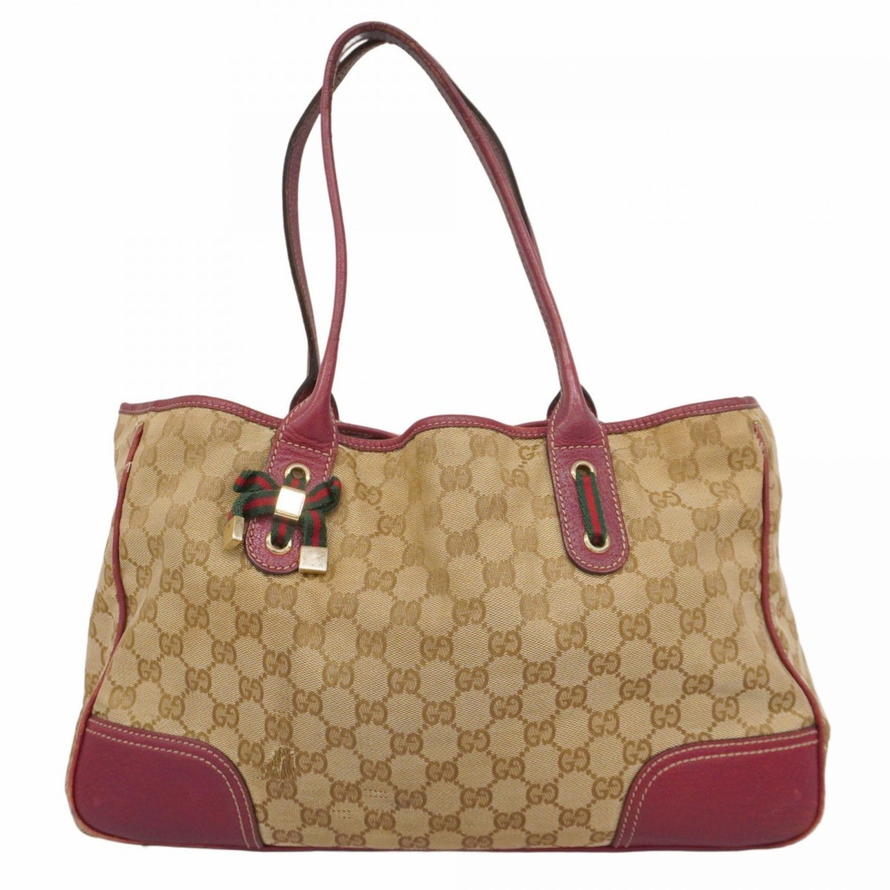Gucci GG Canvas Princess Tote Bag Beige Red Women's