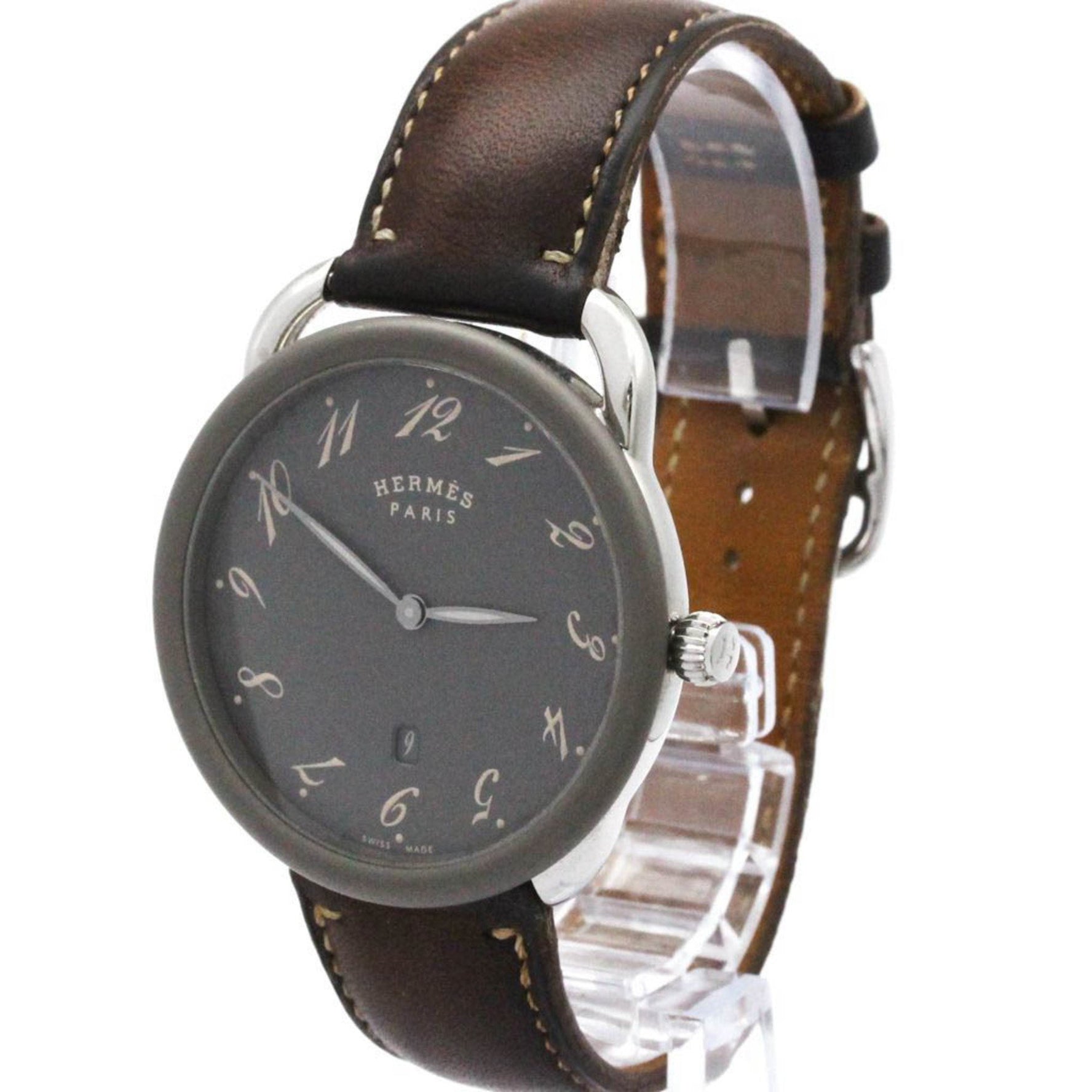 HERMES Arceau GM Steel Leather Automatic Watch