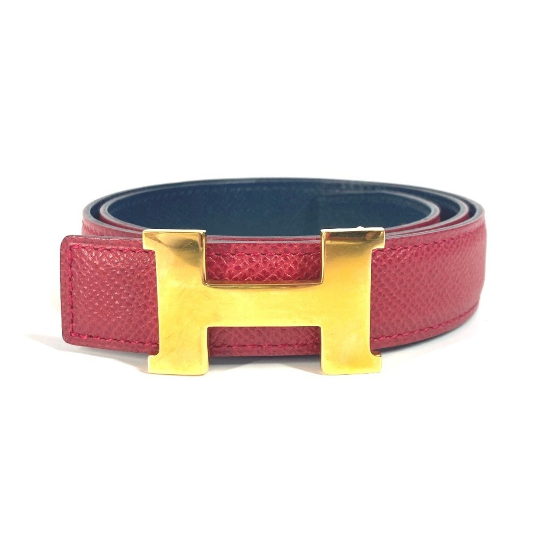HERMES Constance Mini H Belt, Thin Leather Buckle Red and Navy