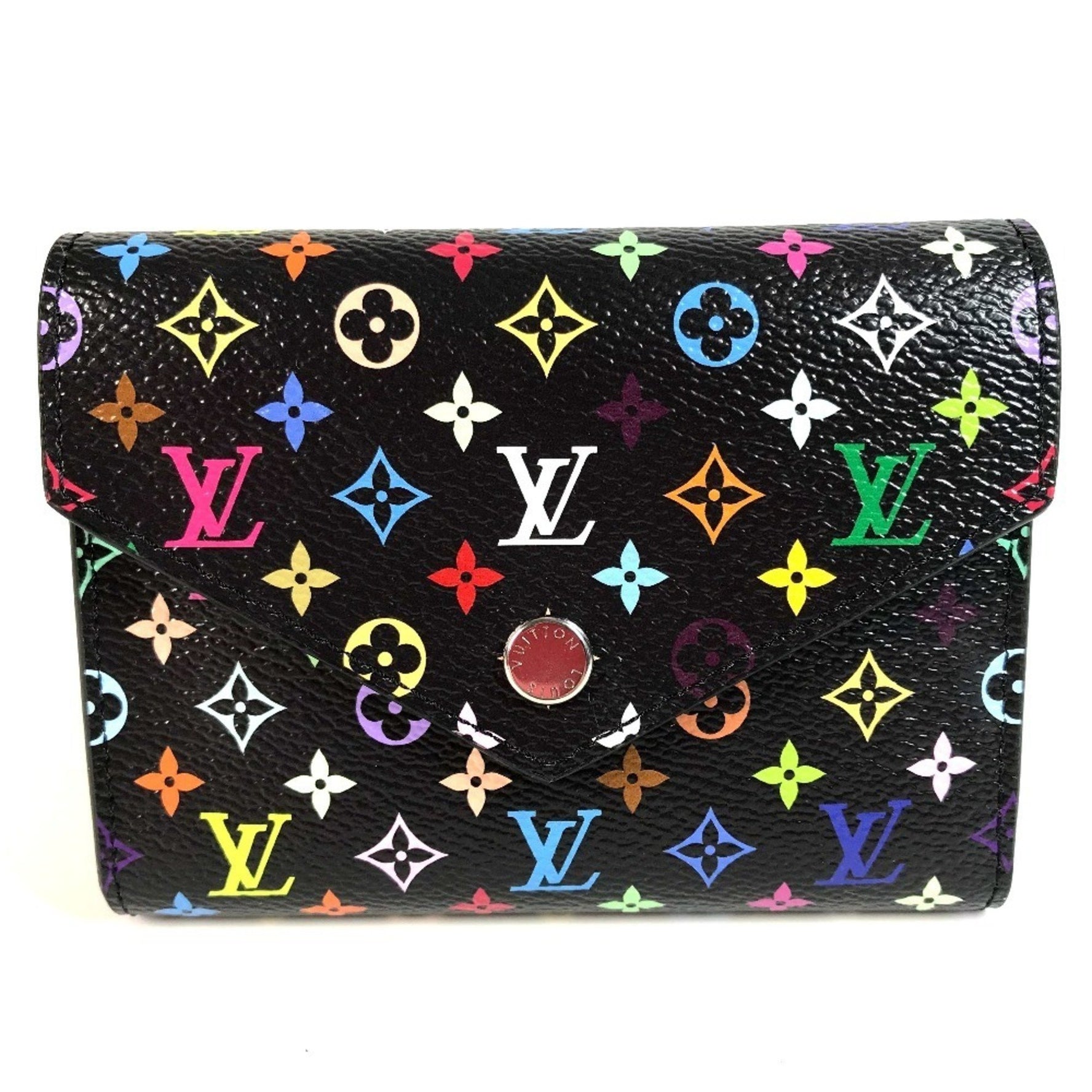 LOUIS VUITTON Monogram Multicolore by Takashi Murakami, LV×TM Portefeuille Victorine Compact Wallet, Tri-fold Canvas, Noir Black, Like New