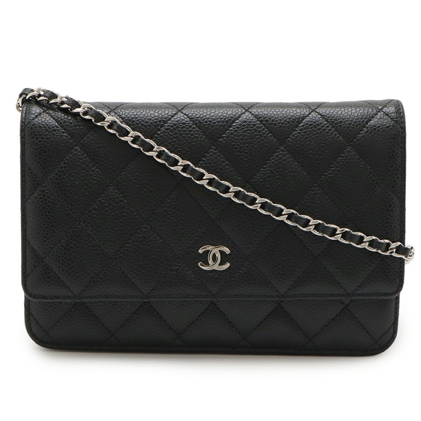 CHANEL Matelasse Chain Wallet Shoulder Bag Pochette in Caviar Leather