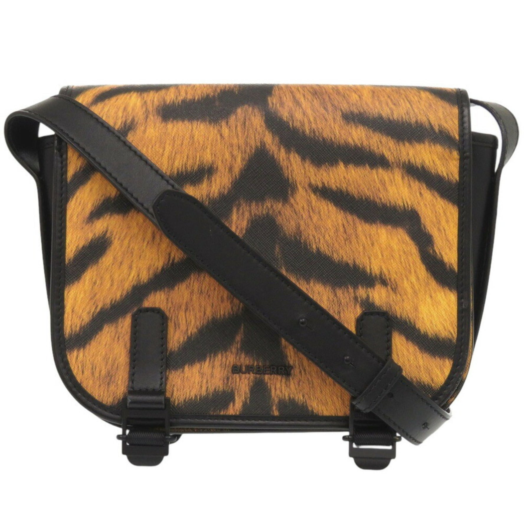Burberry Leopard Leather Black/Orange Shoulder Bag Black 0843BURBERRY