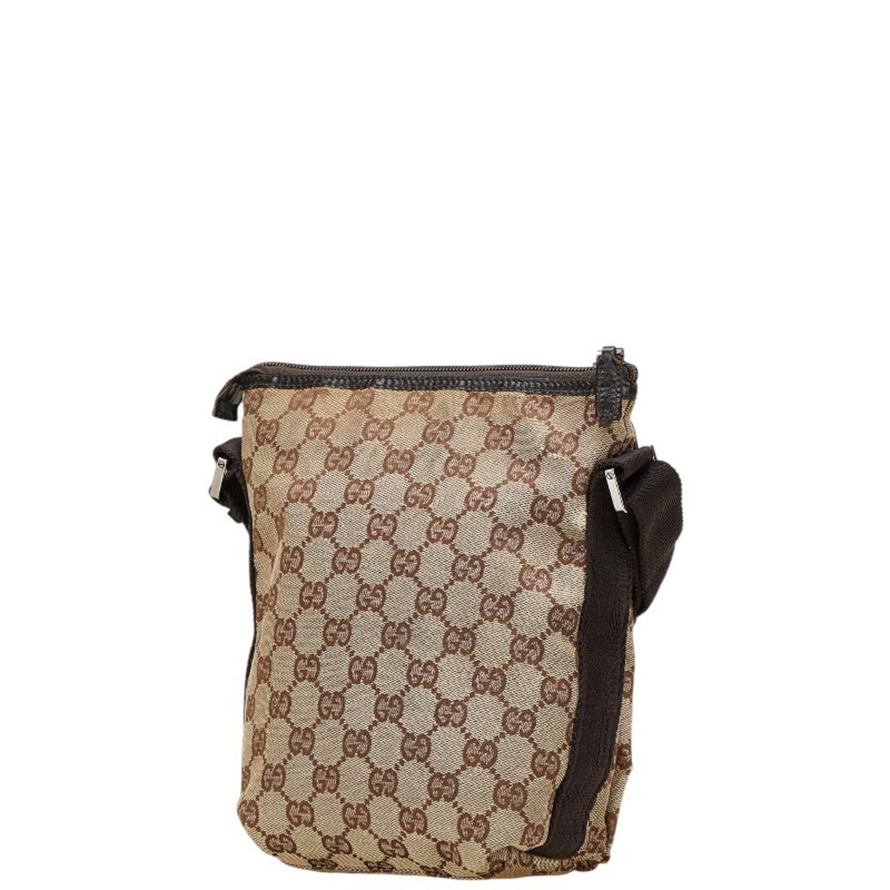 Gucci GG Canvas Crossbody Shoulder Bag 002214 Beige Brown Leather
