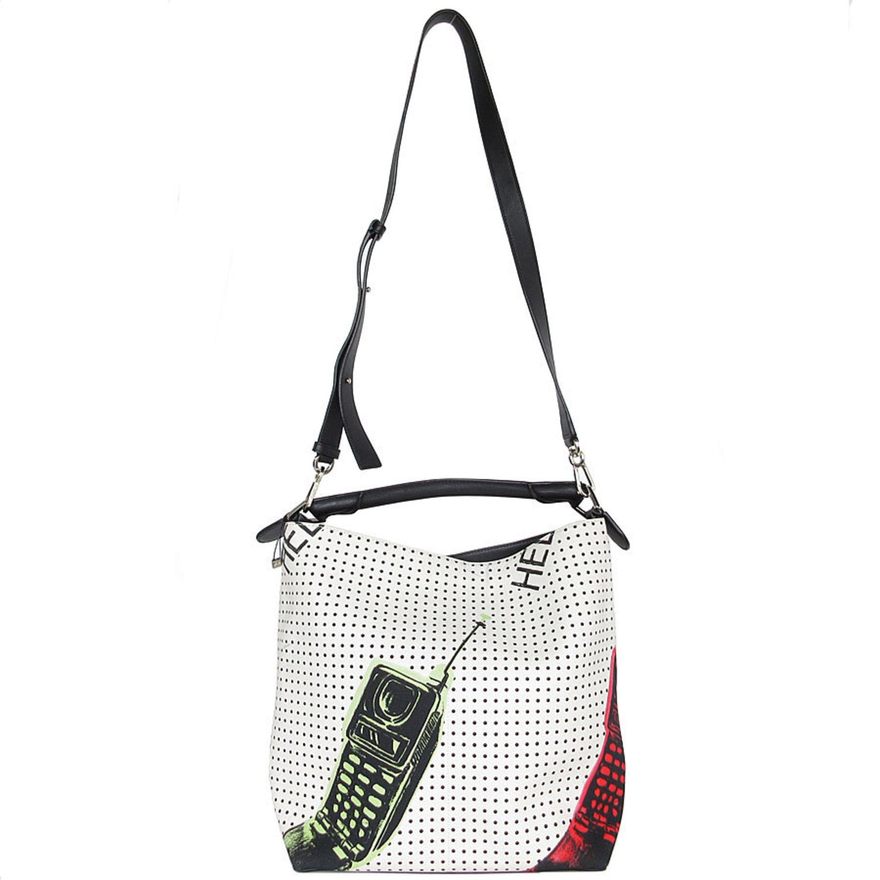LOEWE handbag shoulder bag canvas leather ivory black silver ladies