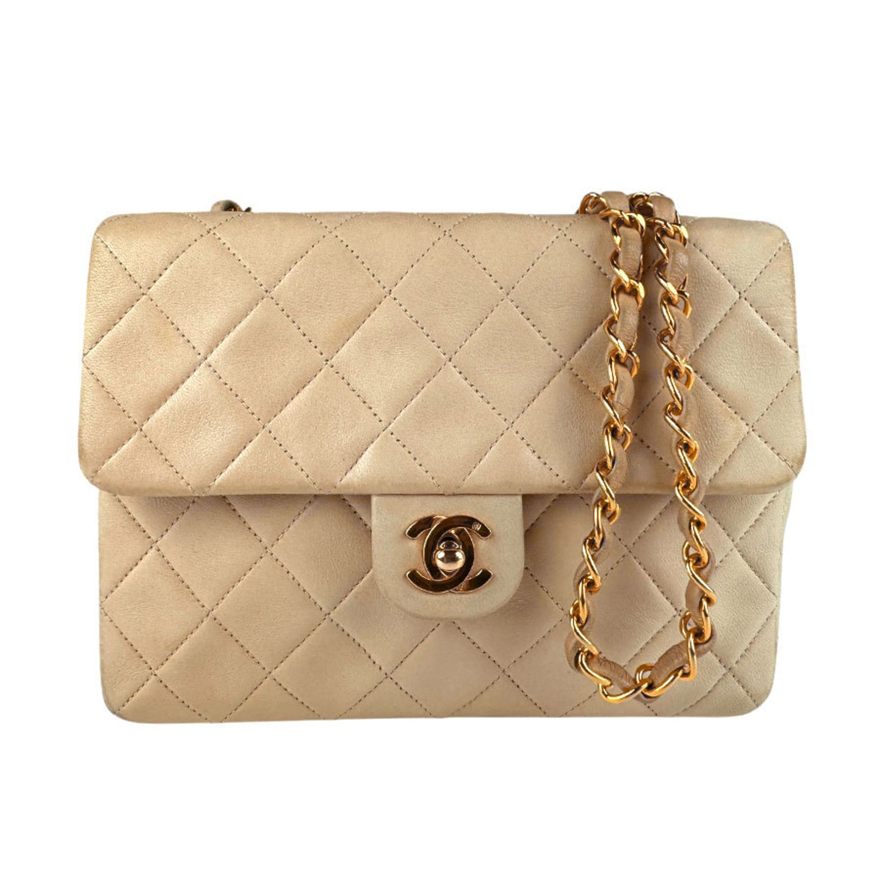 CHANEL Shoulder Bag Lambskin Gold