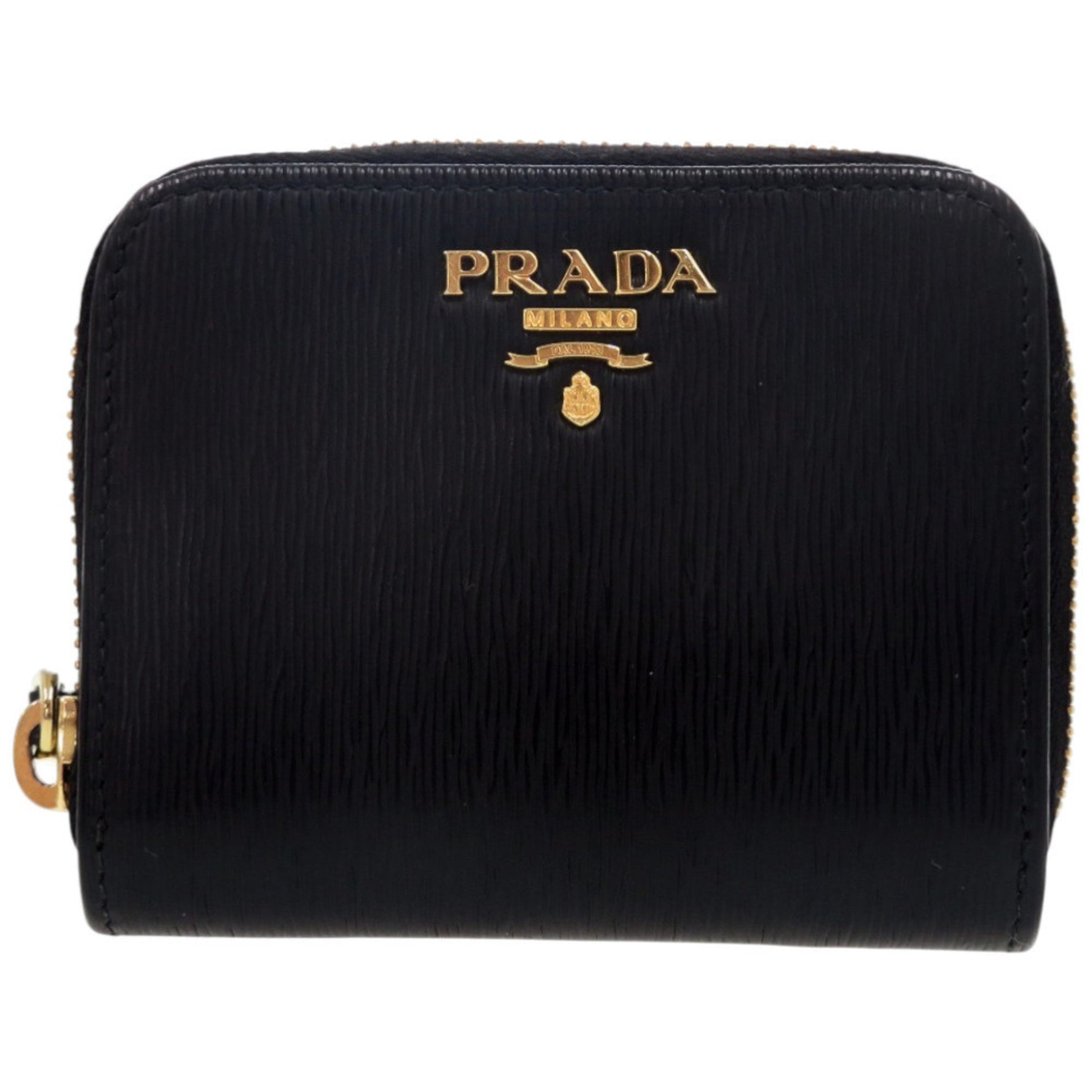 Prada Round Zipper Wallet Leather Gold Hardware Coin Case 0691