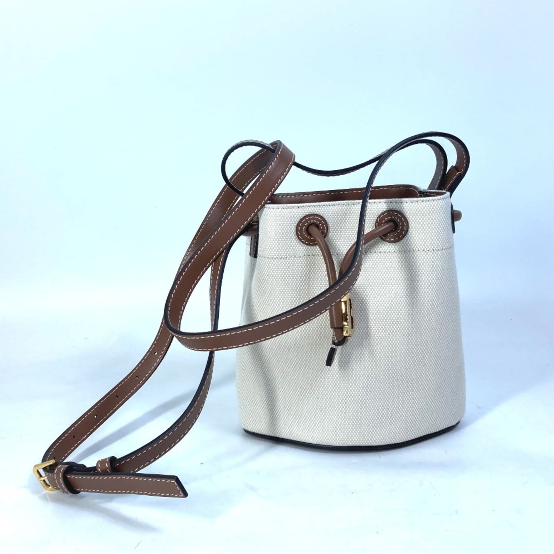 Burberry 2WAY Shoulder Bag Bucket Crossbody Tote Bag IvoryBased Brown