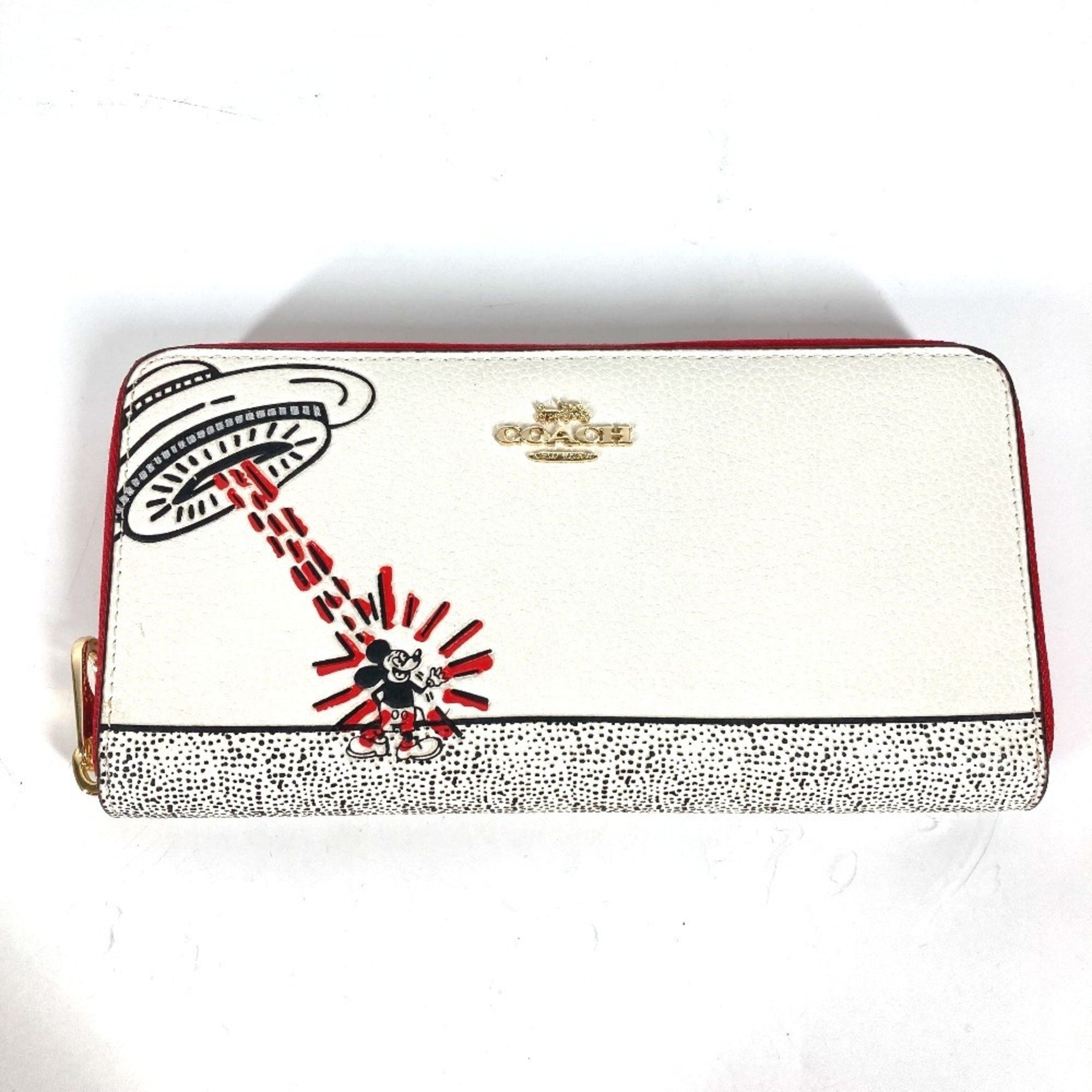 COACH Keith Haring Collaboration Mickey Mouse Accordion Zip-Around Disney Long Wallet in White Leather