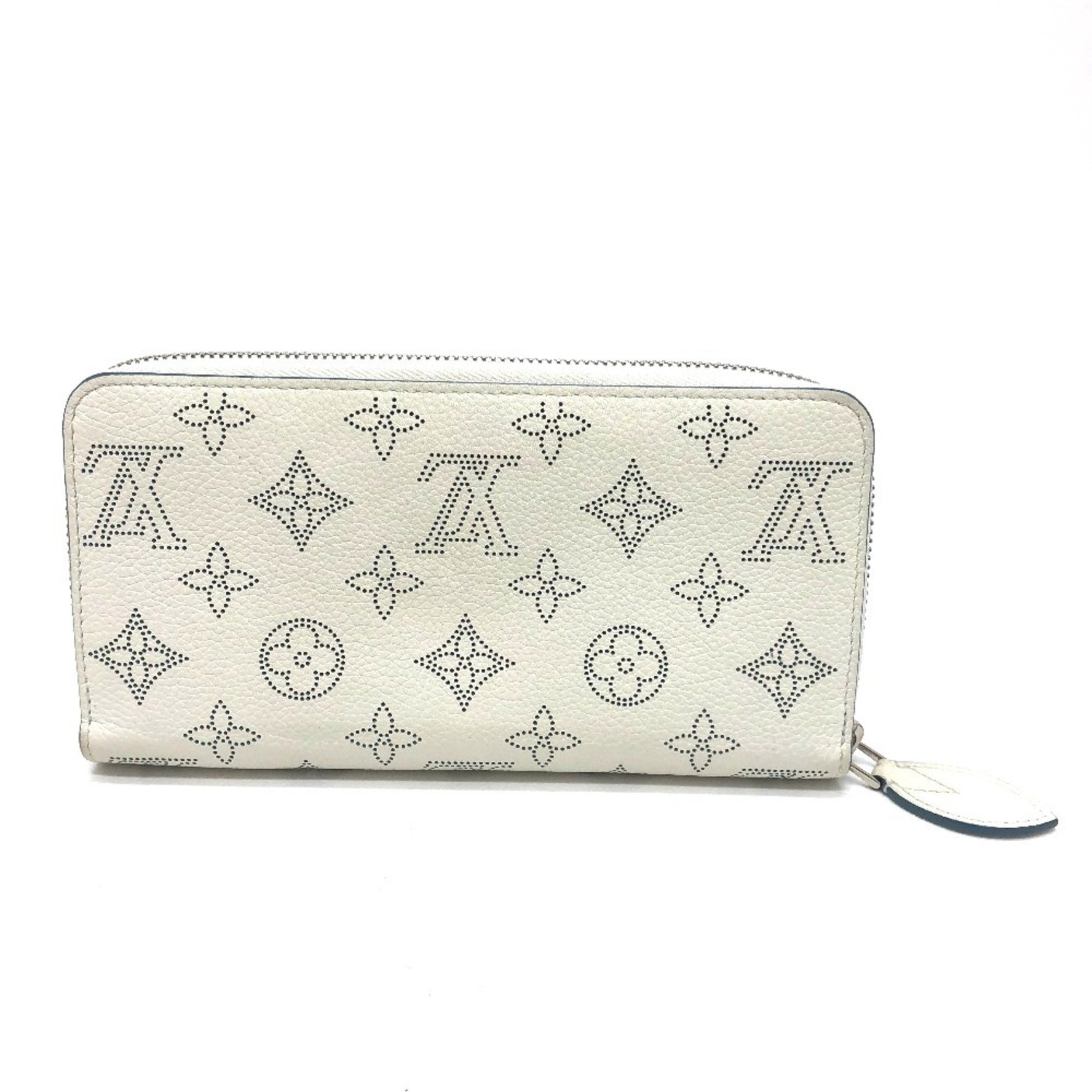 LOUIS VUITTON M69215 Monogram Mahina Zippy Wallet, Round Zip Long Women's, Snow Blue Orange, White, Like New