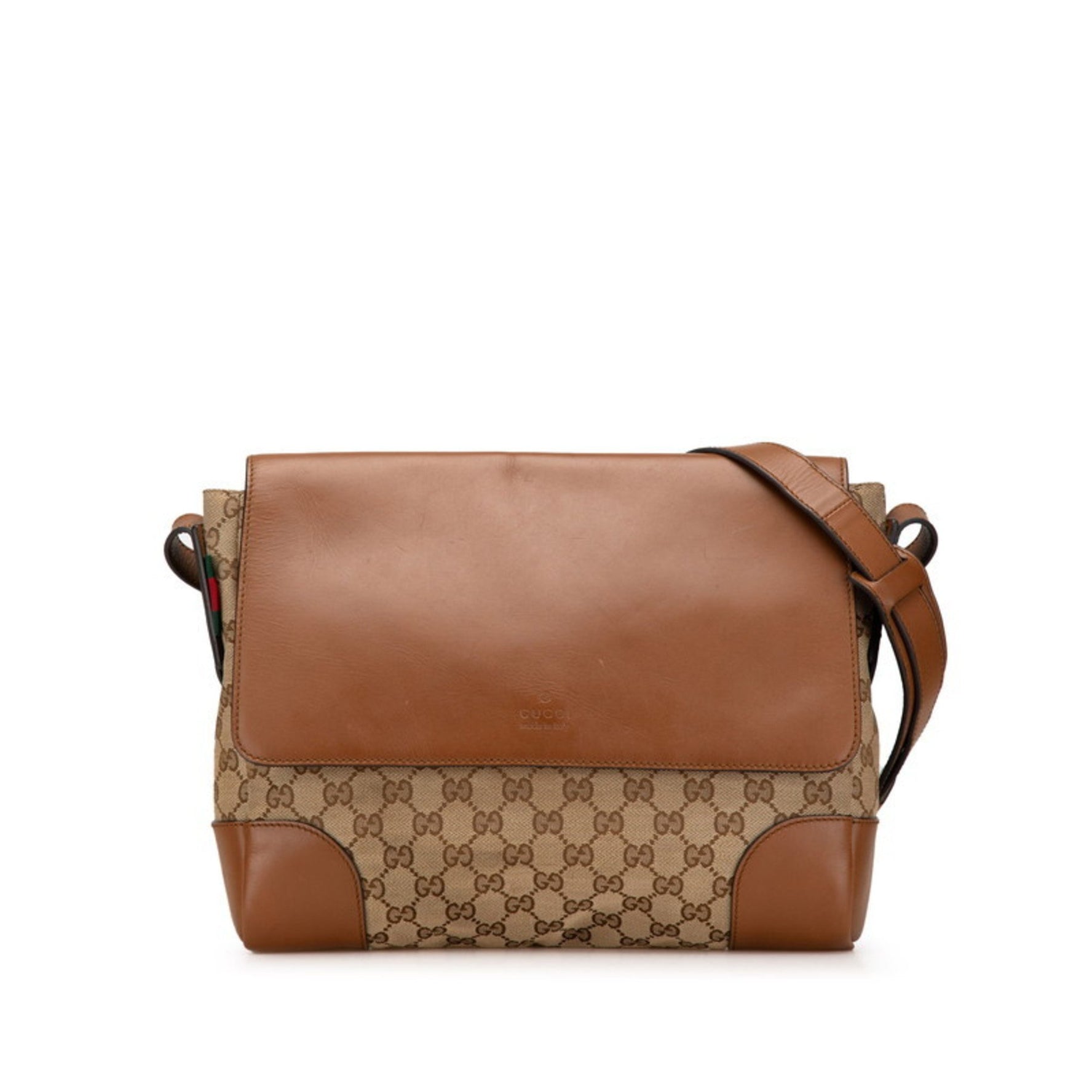 Gucci GG Canvas Shoulder Bag Beige Brown Leather