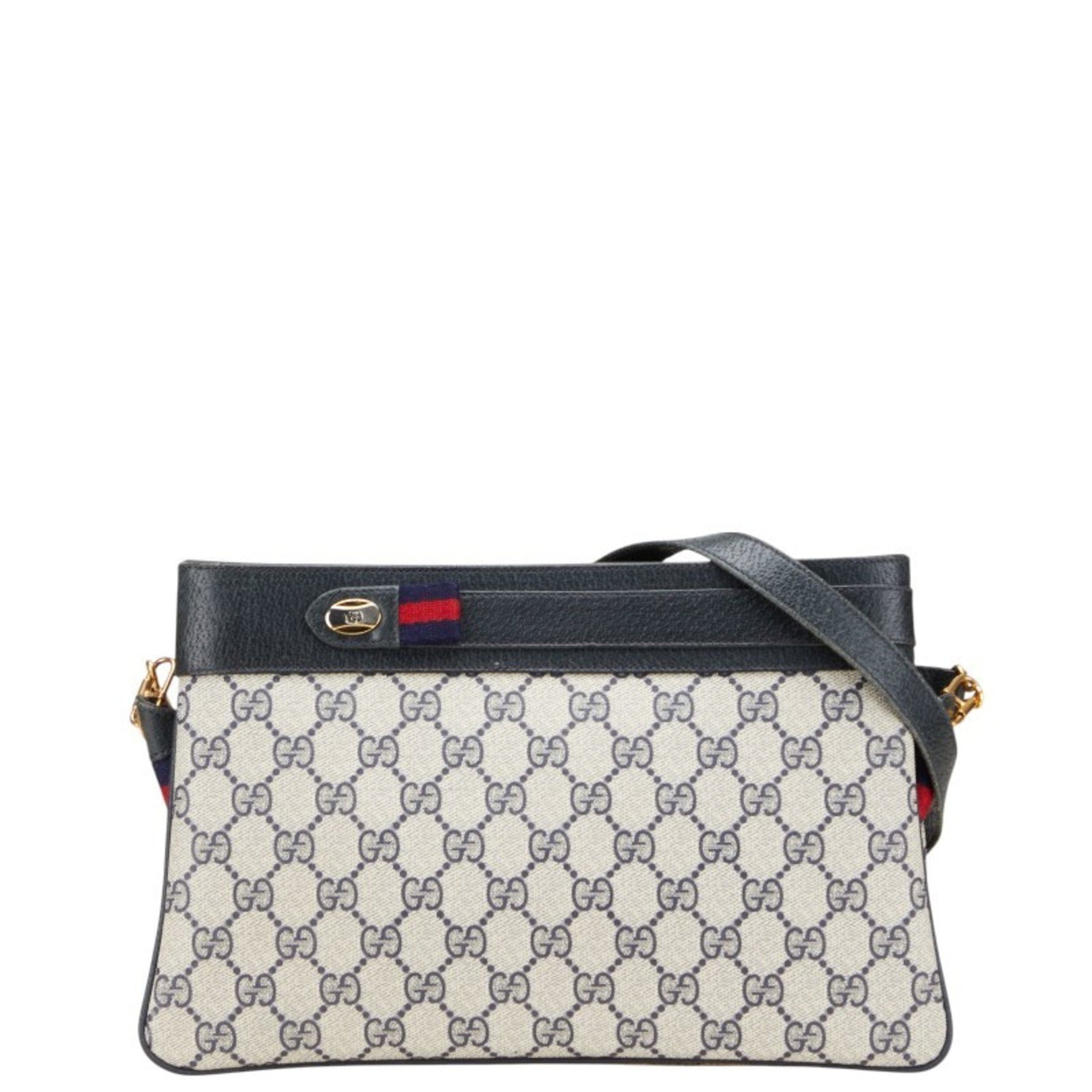 Gucci GG Supreme Sherry Line Crossbody Shoulder Bag in Ivory and Navy, PVC Leather, Women's
