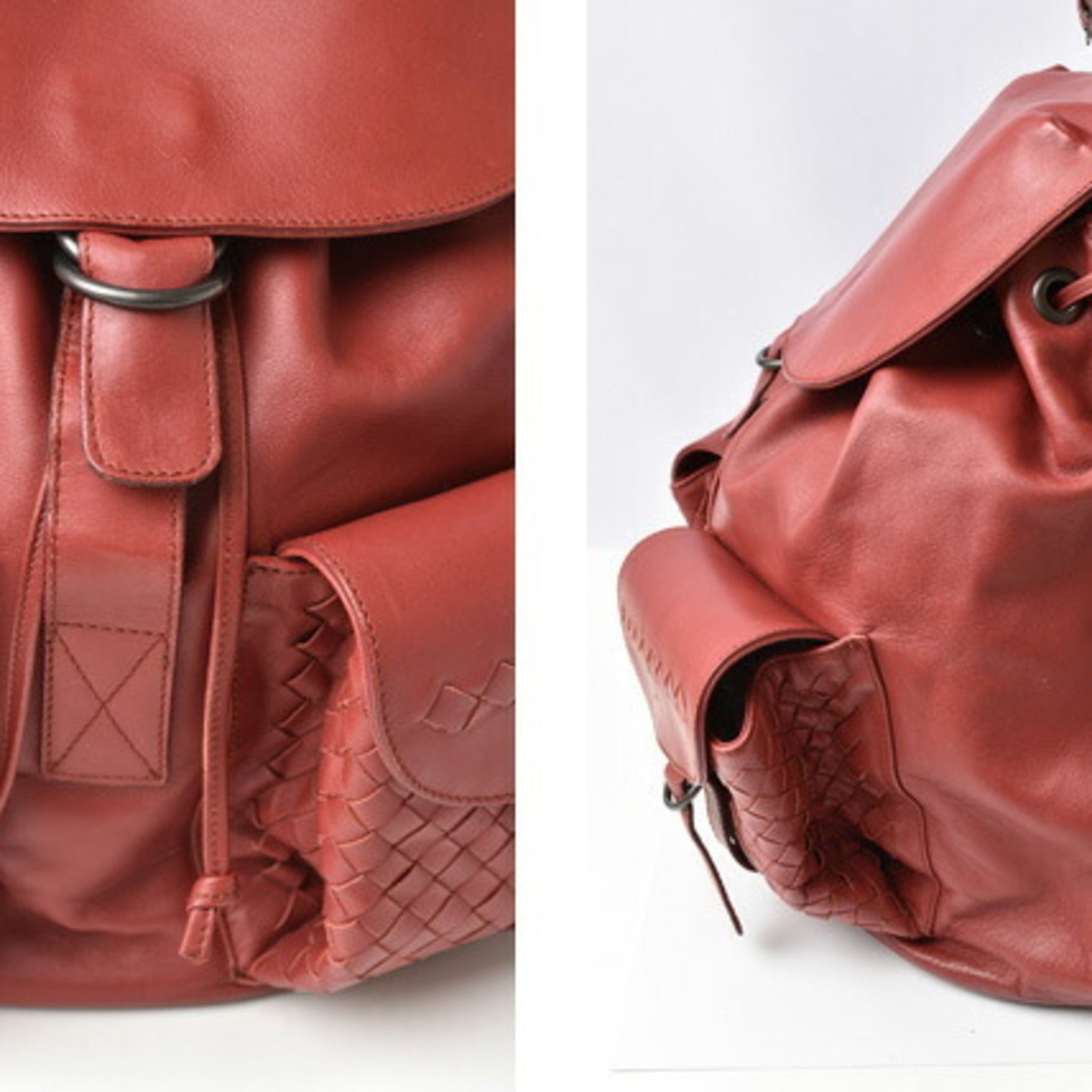 Bottega Veneta Backpack Rucksack Men and Women BOTTEGA VENETA Intrecciato Leather Dark Red