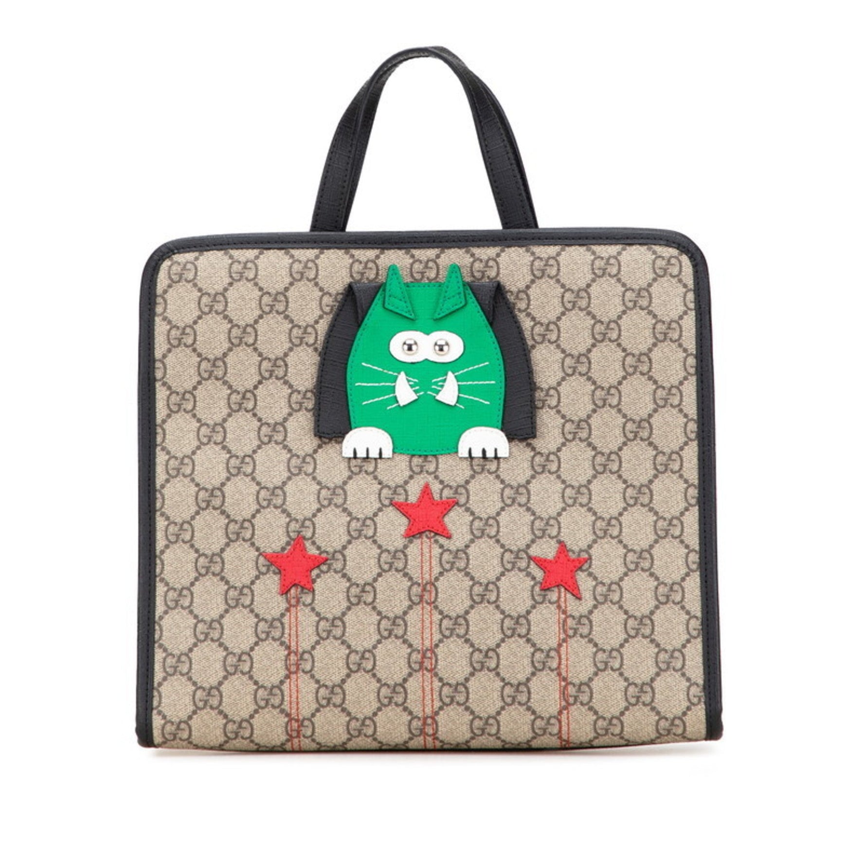 Gucci GG Cat Children's Tote Bag, Handbag, Beige, Black, Multicolor, PVC, Leather