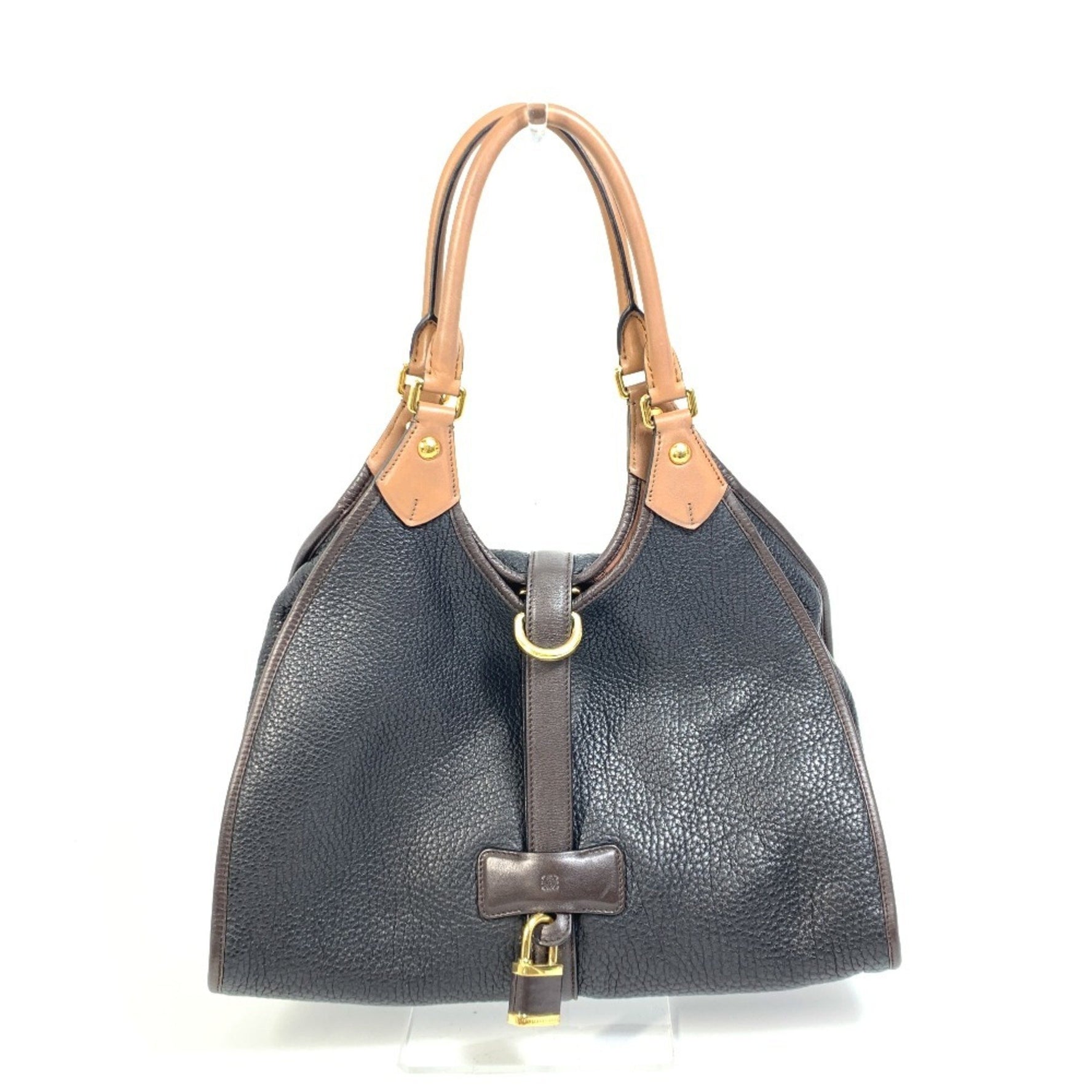 LOEWE Anagram Two-Tone Leather Handbag, Black and Brown