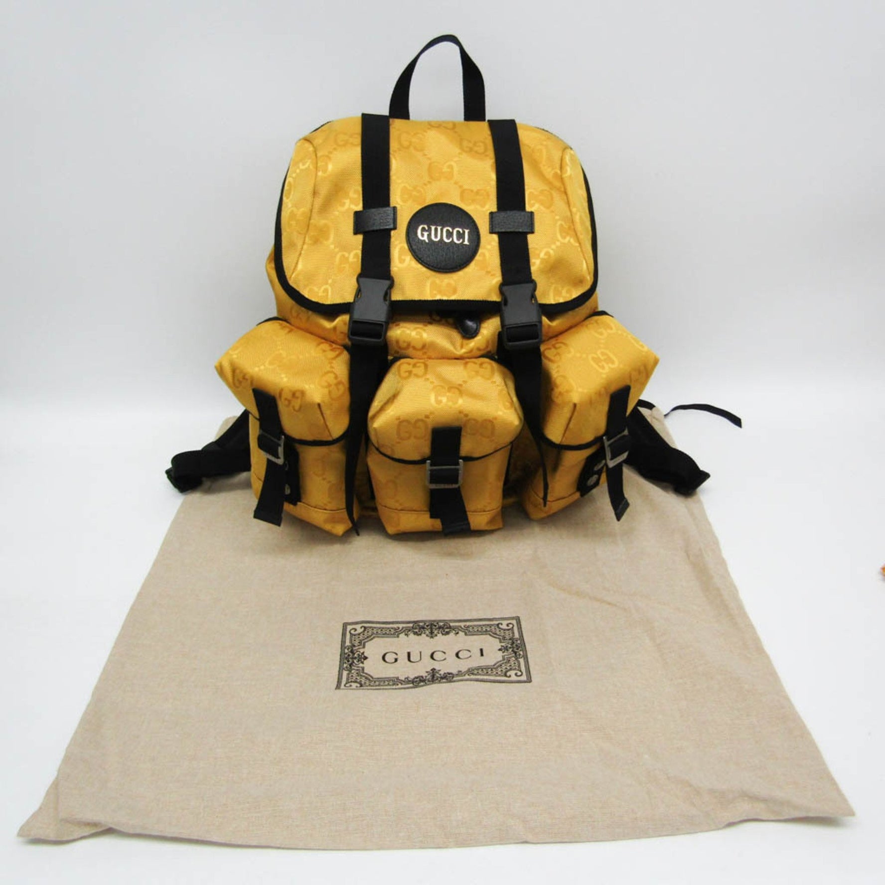 Gucci Off The Grid GG Nylon Men's Leather,Nylon Canvas Backpack Black,Yellow