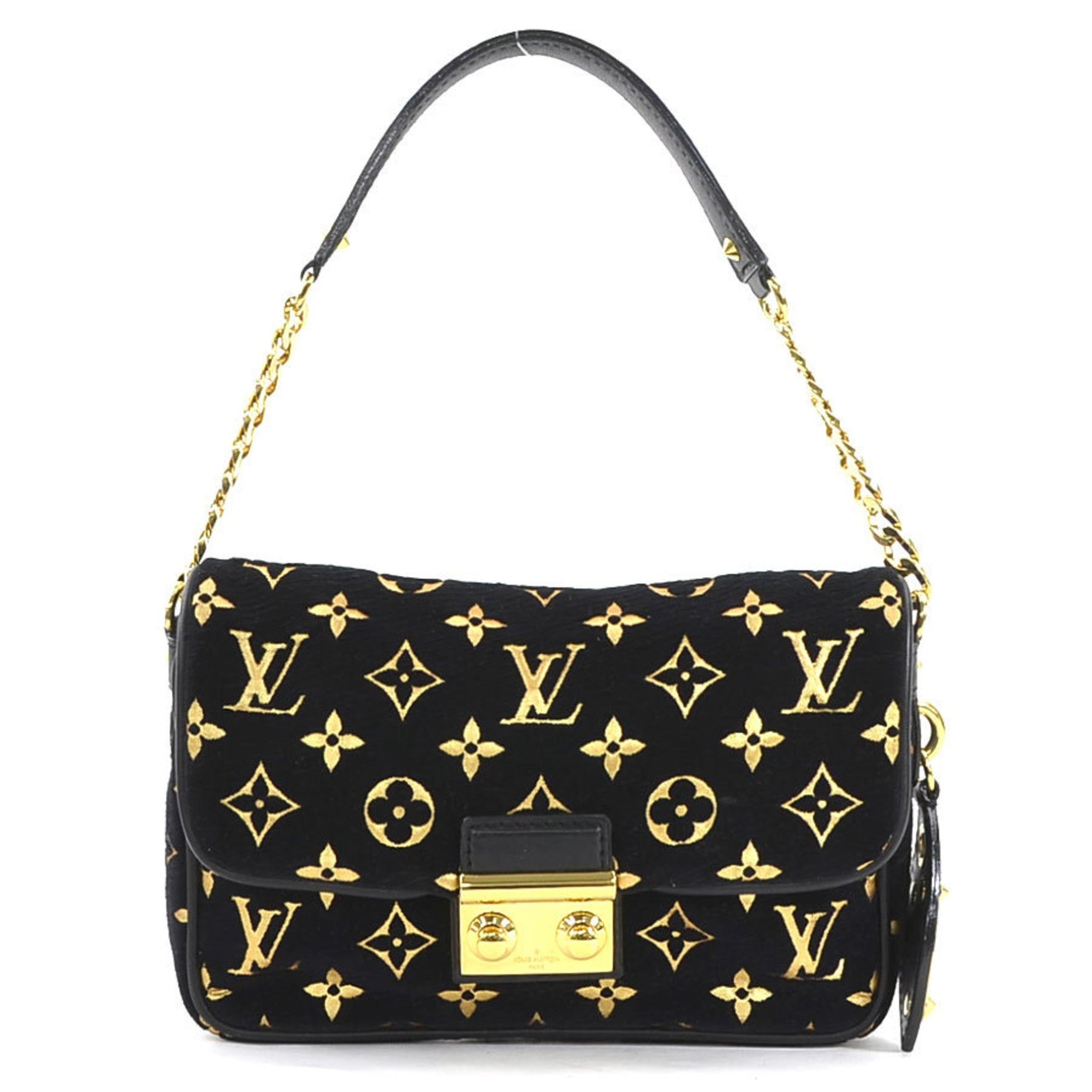 Louis Vuitton Shoulder Bag 2010 Cruise Line Monogram Pochette Curry Velvet Black x Gold