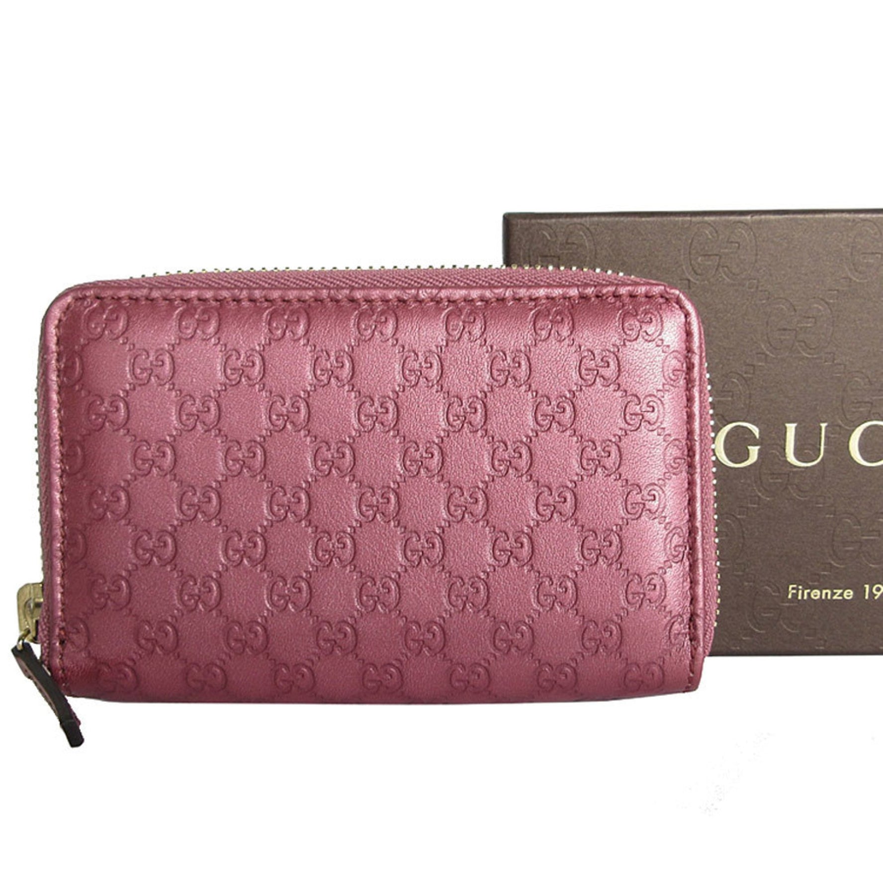 GUCCI Business Card Holder/Card Case Wallet/Coin Micro Guccissima Leather Metallic Pink Women's s0152f