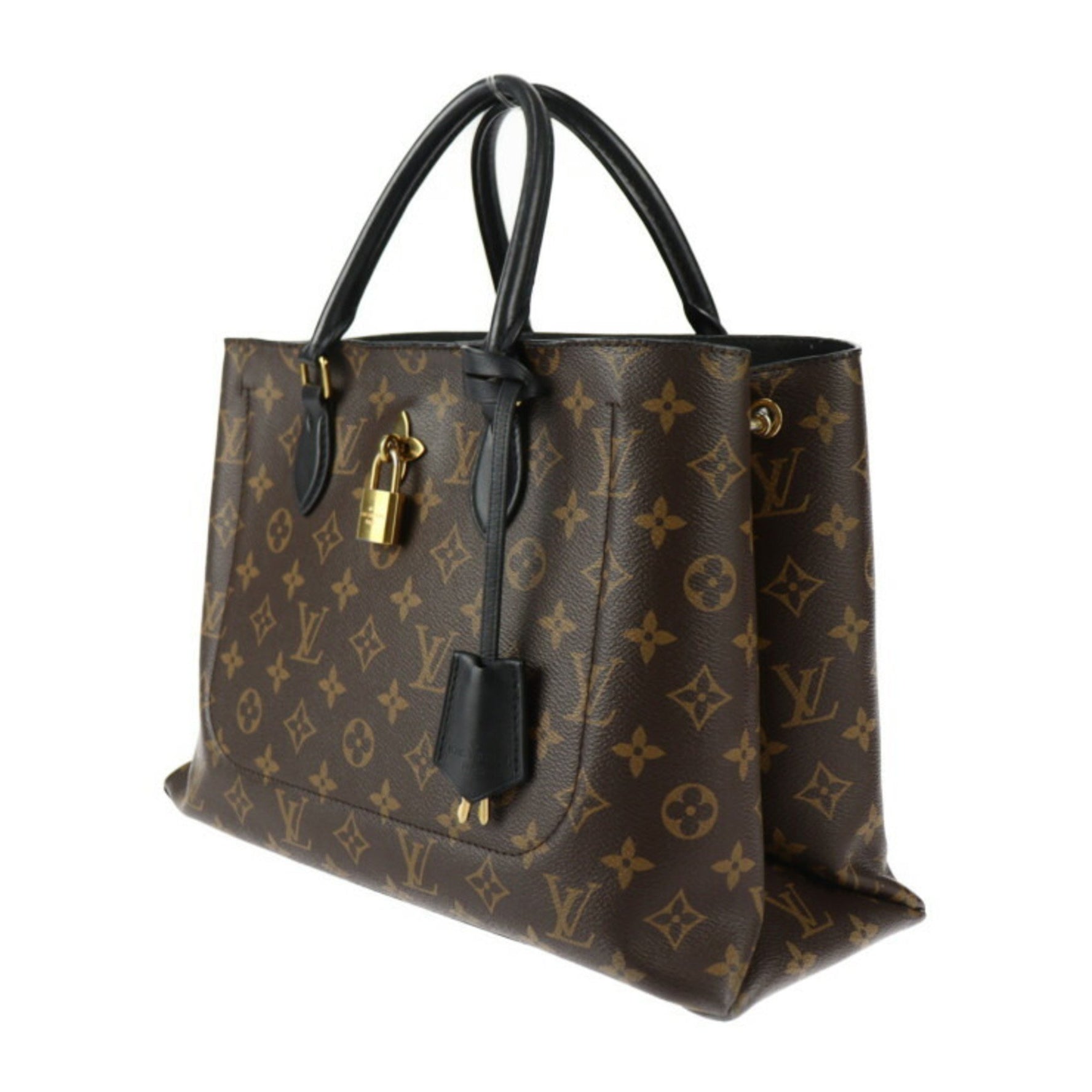 Louis Vuitton Flower Tote Monogram Handbag Leather Brown Black Shoulder Bag Padlock