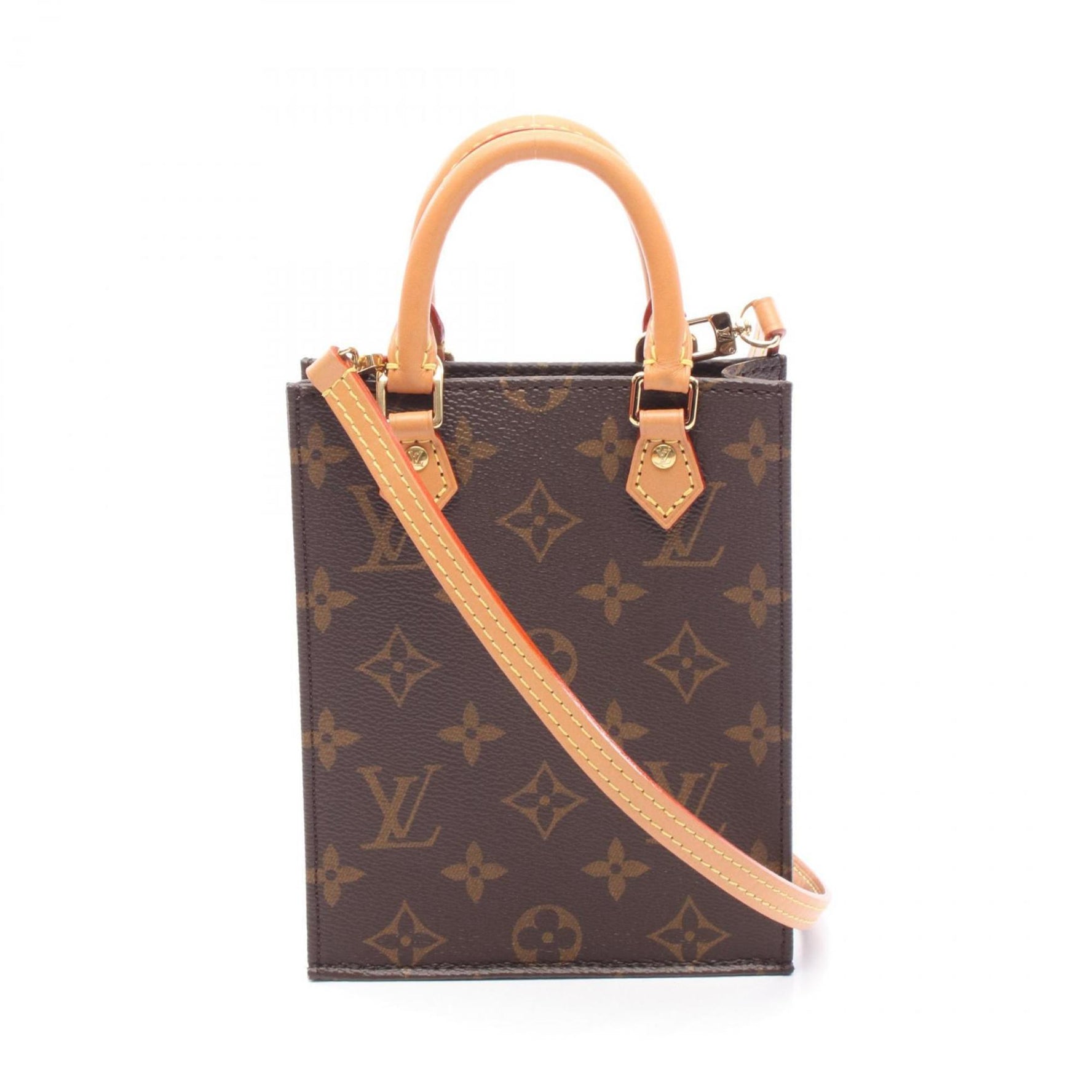 Louis Vuitton Petite Sac Plat Monogram Handbag Coated Canvas Leather