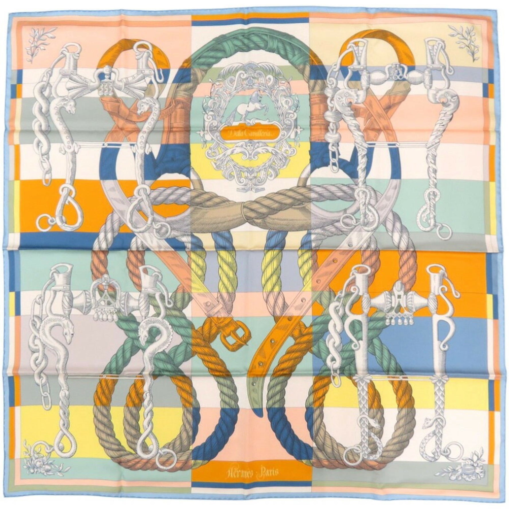 Unused Hermes Carre 90 Double Face Della Cavalleria Silk Multicolor Scarf Muffler 0993HERMES